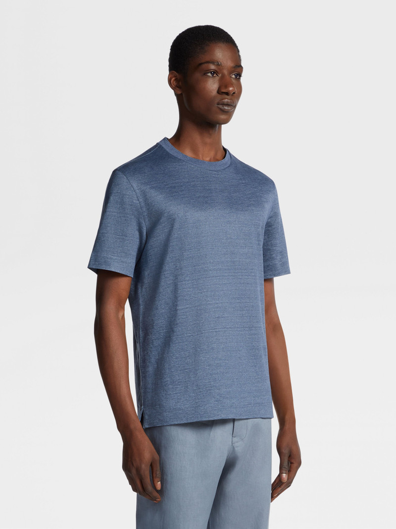 ZEGNA AVIO BLUE LINEN T-SHIRT outlook