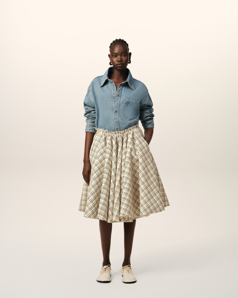 AMI Paris BEIGE CHECKED WOOL SKIRT WITH GODETS outlook