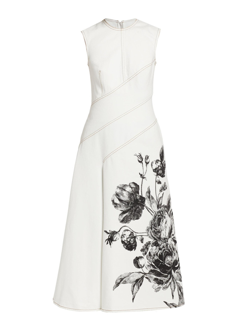 Women's Floral Seam Sleeveless Midi-Dress - Violetta Etching Ecru 1
