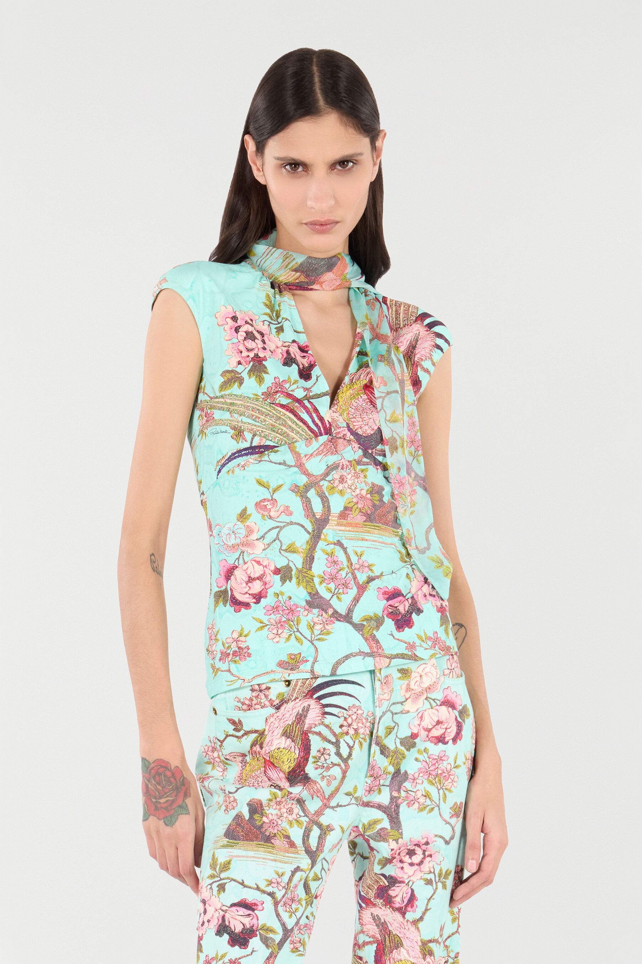 Floral & Pheasant Print Top - 3