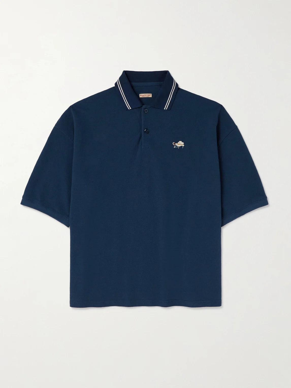 Box Striped Embroidered Cotton-Piqué Polo Shirt - 1