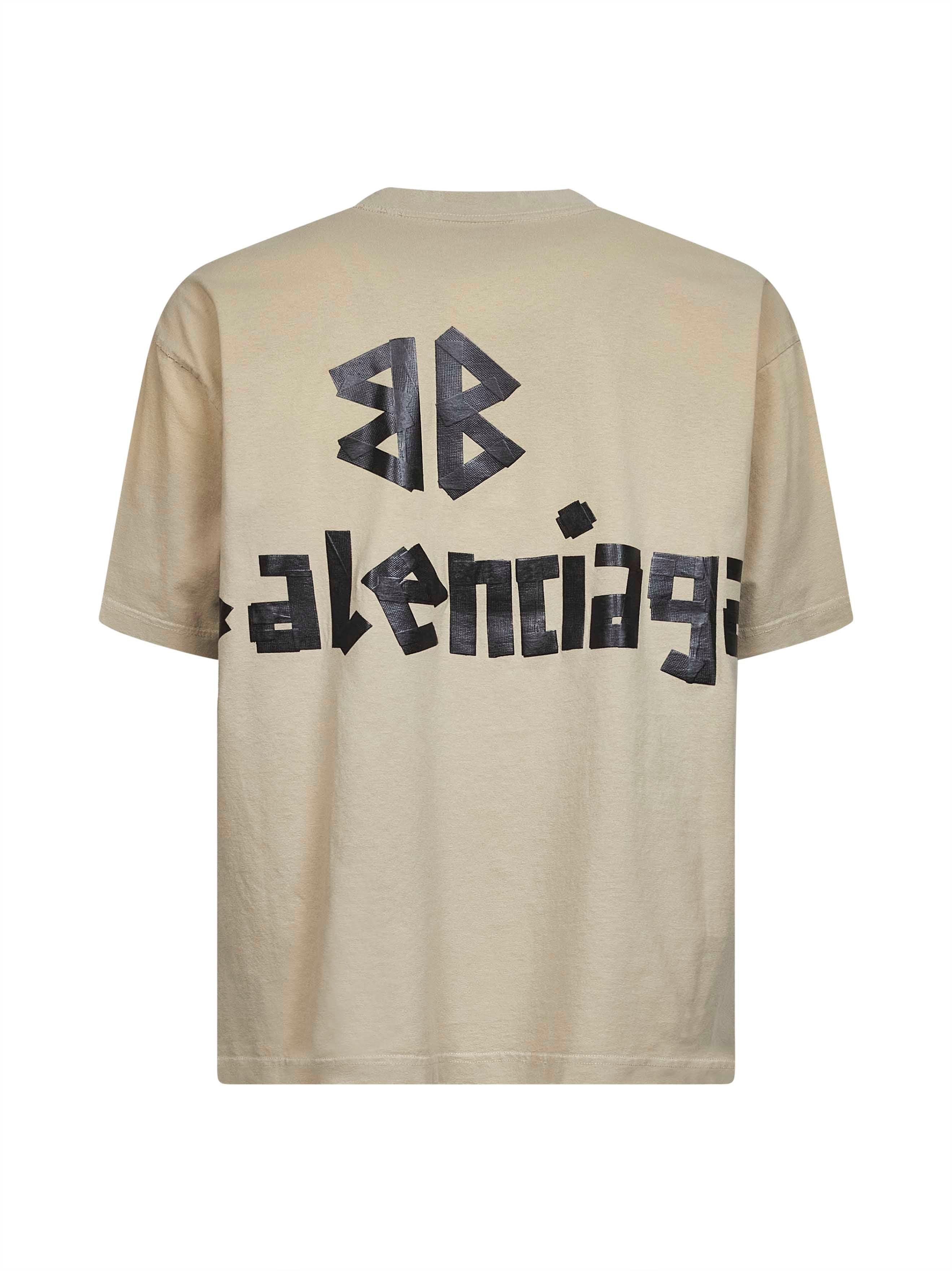 Balenciaga Men Beige Tape Type Medium Fit T-Shirt - 2