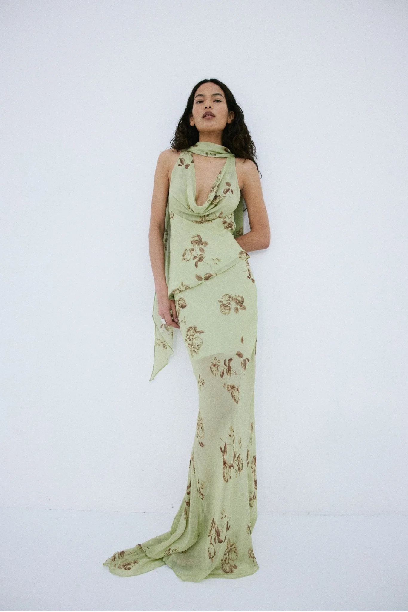 DIOSA SKIRT IN ROSA PALO GREEN VISCOSE GEORGETTE - 1
