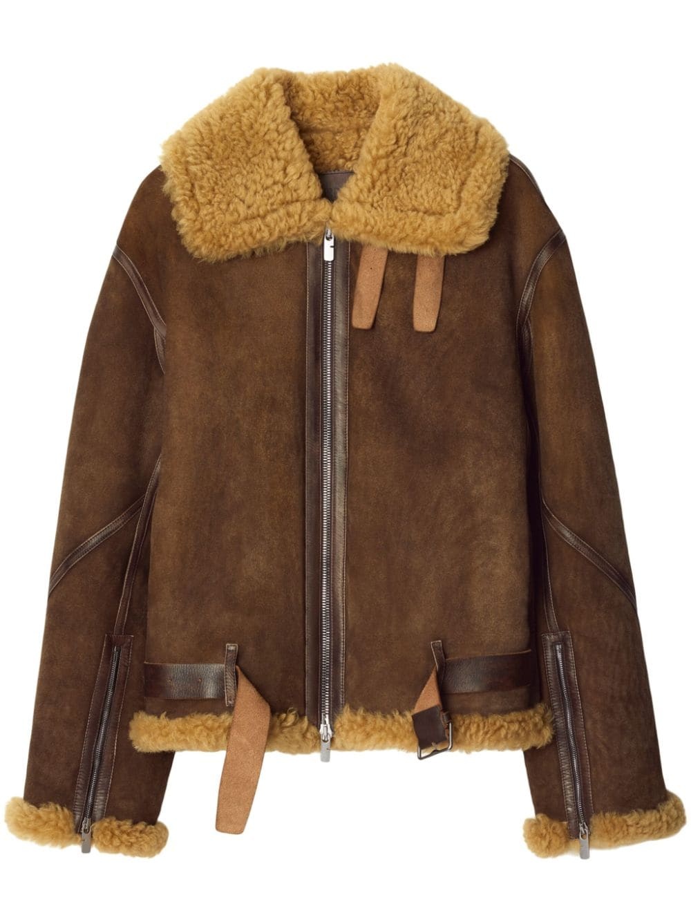 shearling-trim leather jacket - 1