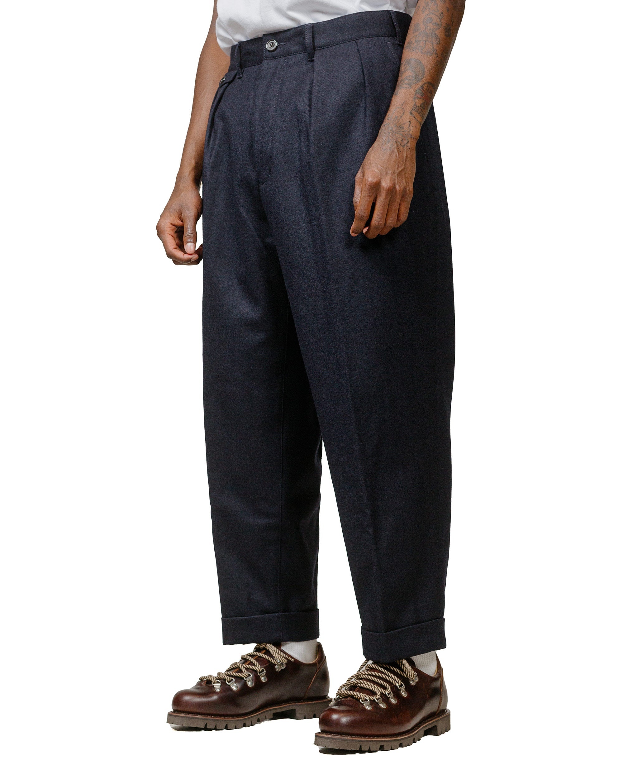 2Pleats Flannel Navy - 2