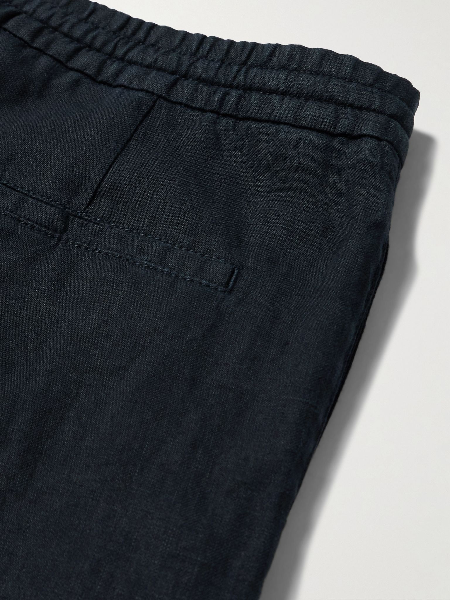 Tapered Linen Drawstring Trousers Navy - 5