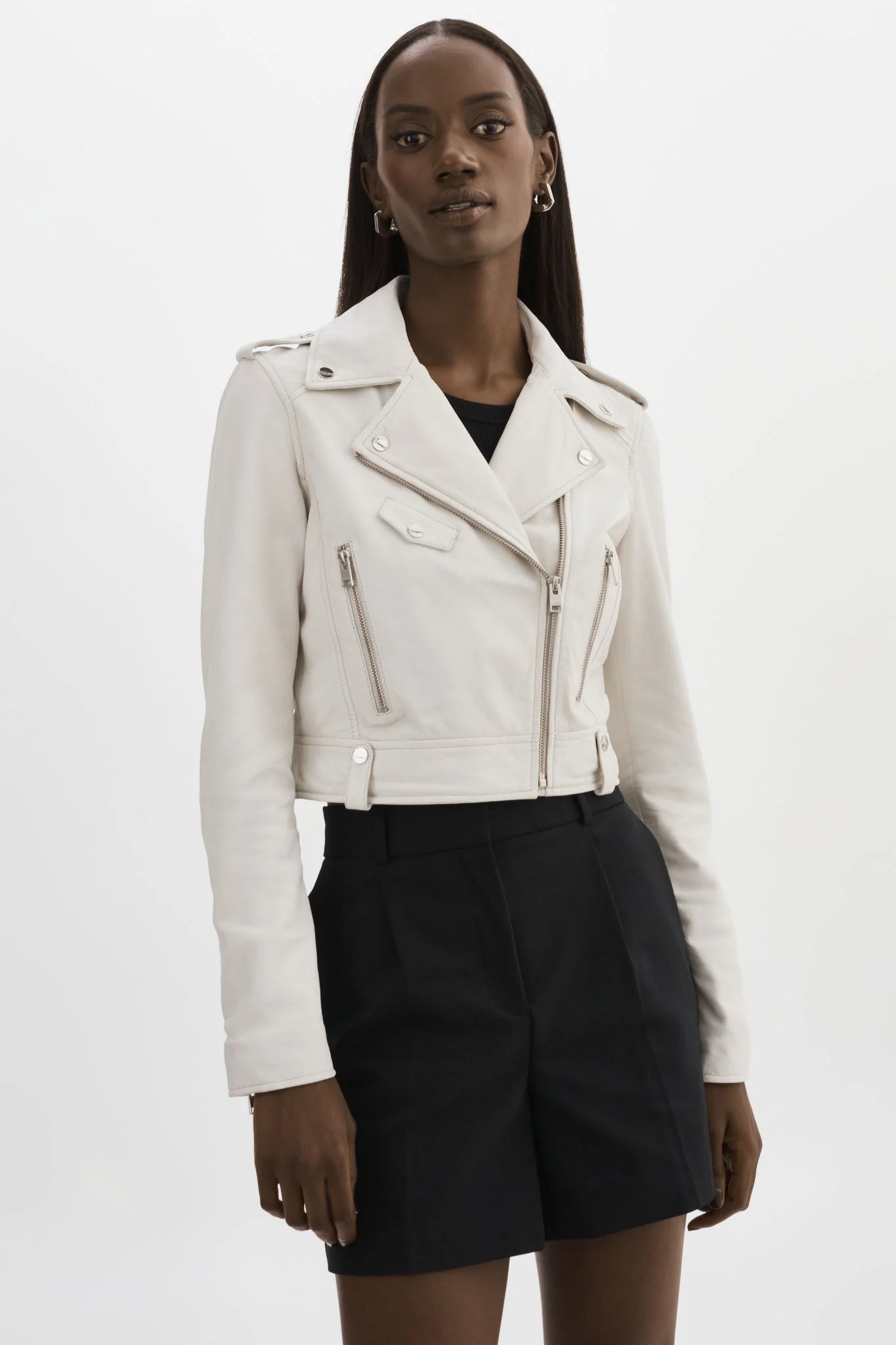 CIARA | Cropped Leather Biker Jacket - 1