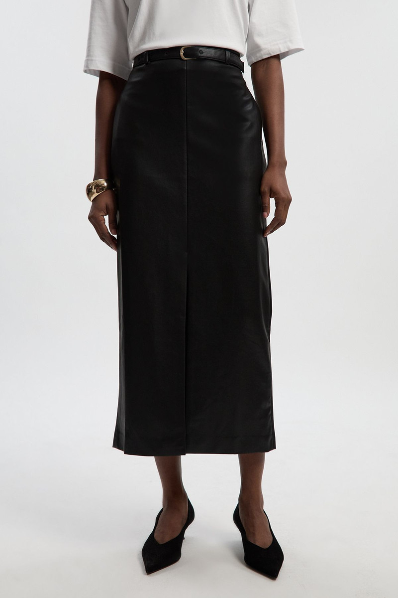 KAREN MILLEN Faux Leather Tailored Midi Pencil Skirt outlook