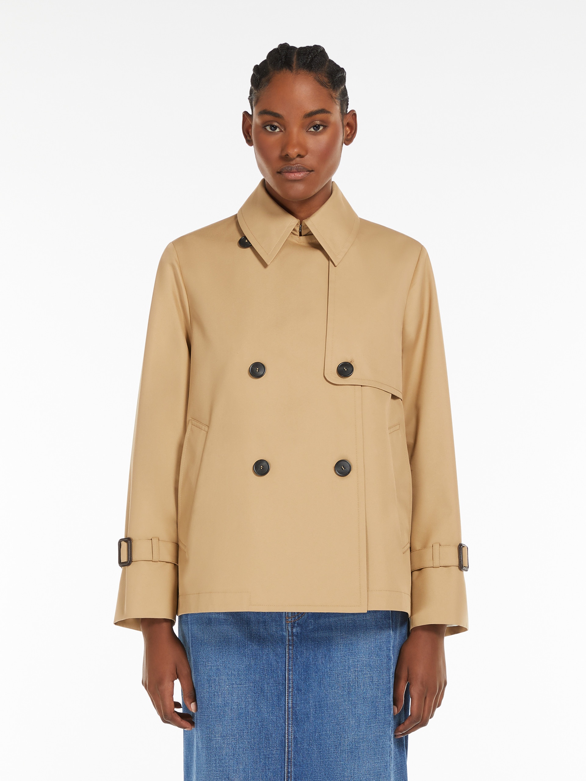 BIGLIA Water-repellent gabardine short trench coat - 3
