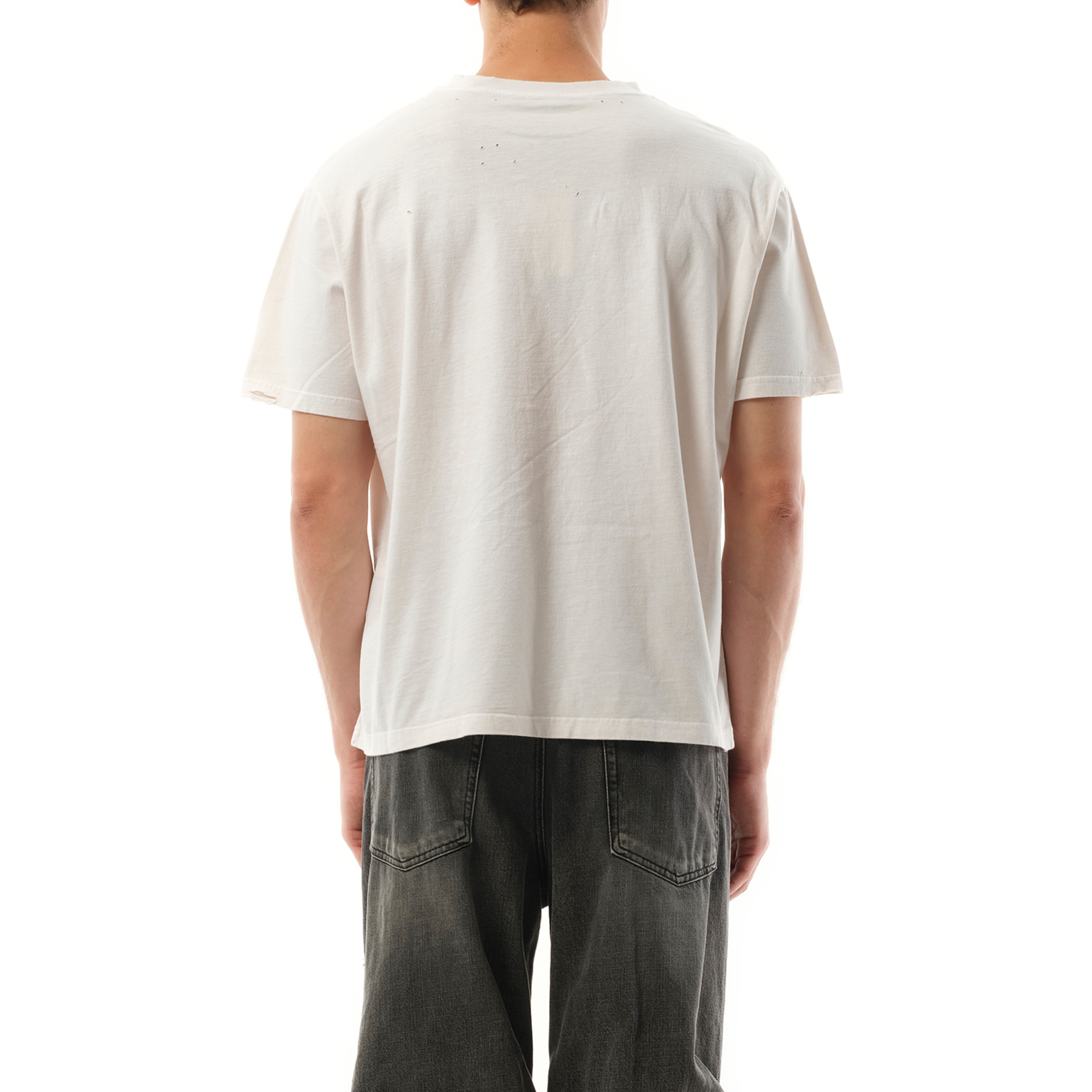 White Lettering Print Distressed T-Shirt in White - 6