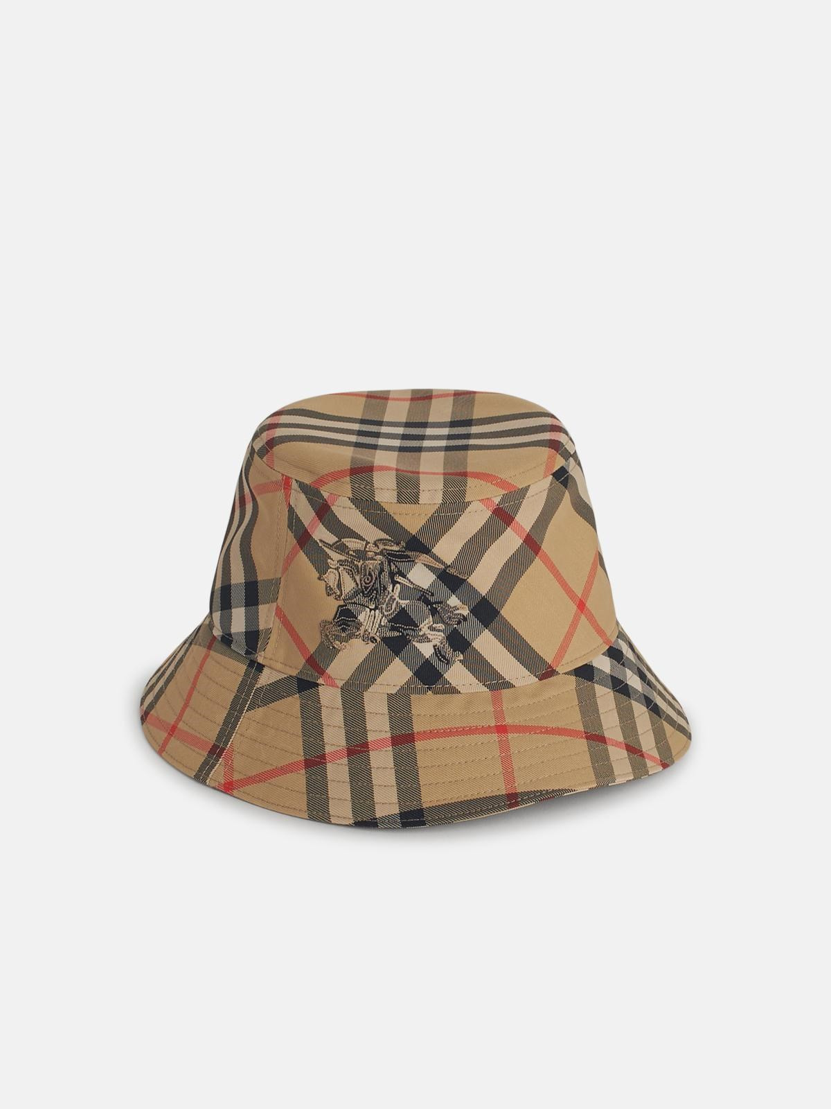 'CHECK' BEIGE COTTON HAT - 2