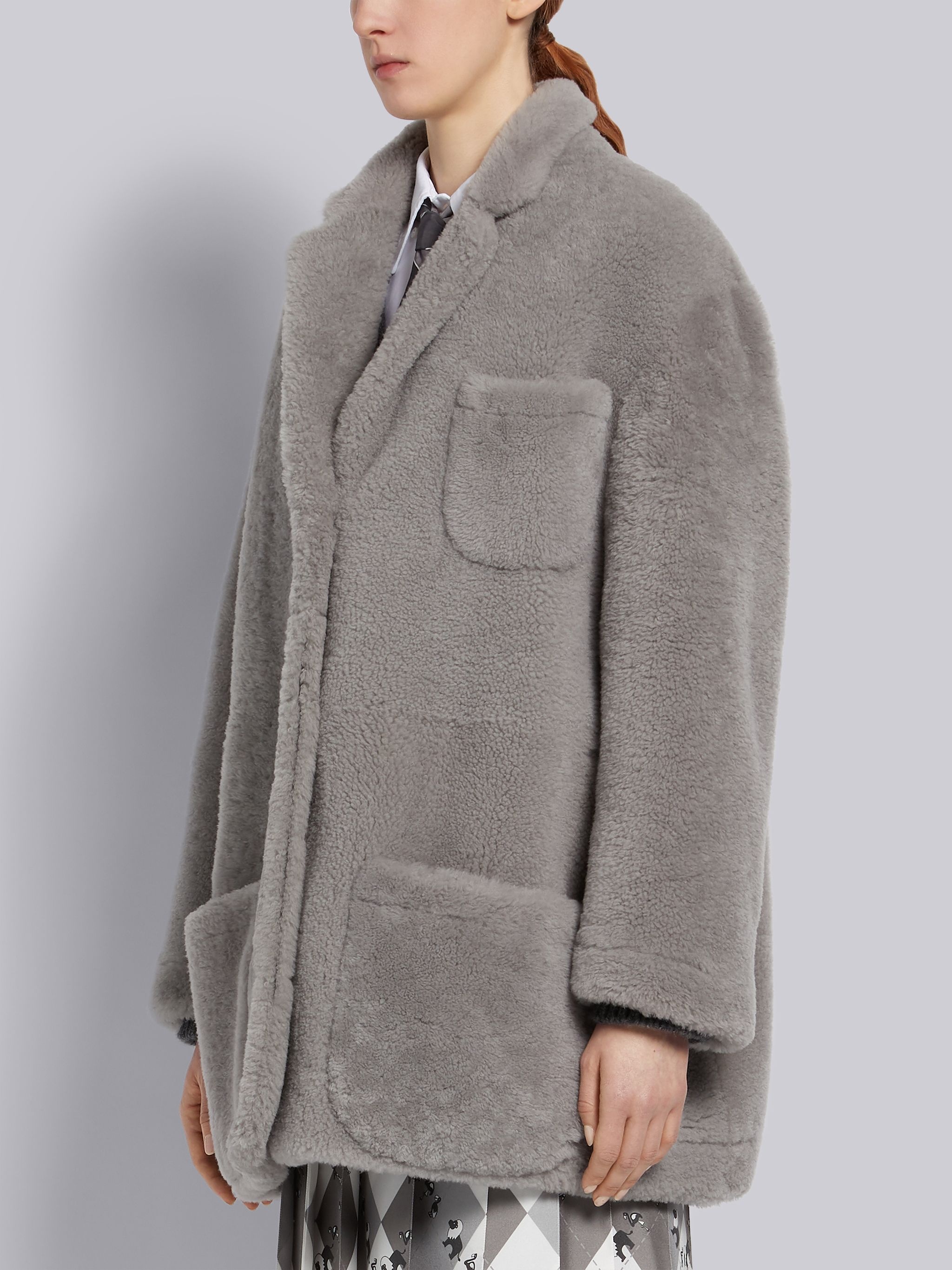 Medium Grey Shearling Dropped Shoulder Oversized Sack Jacket - 2