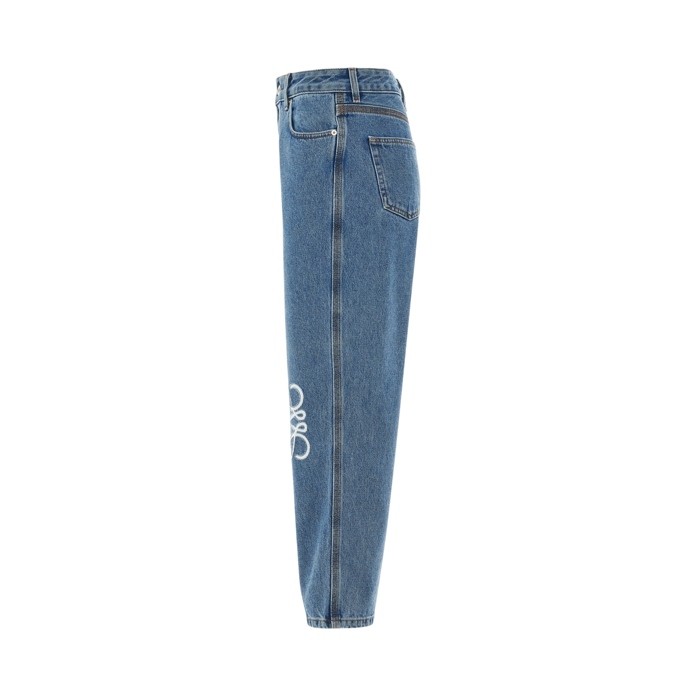Women Anagram Cropped Jeans in Mid Blue Denim - 3