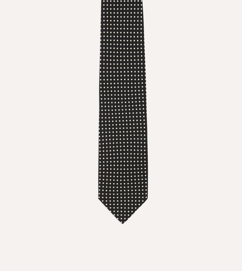 Black Small Spot Silk Self-Tipped Tie 3