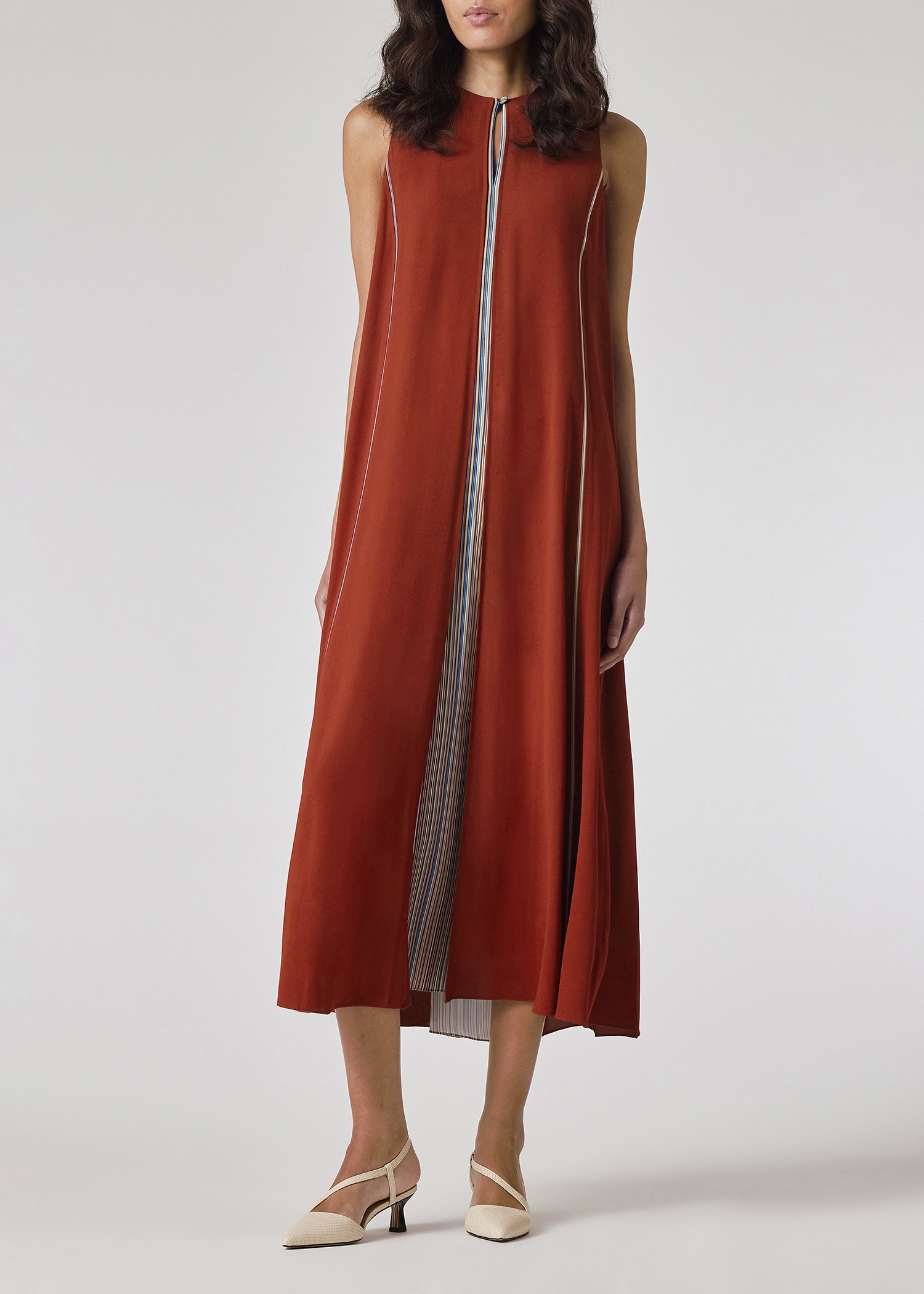 Women's Terracotta 'Signature Stripe' Keyhole Sleeveless Dress - 3