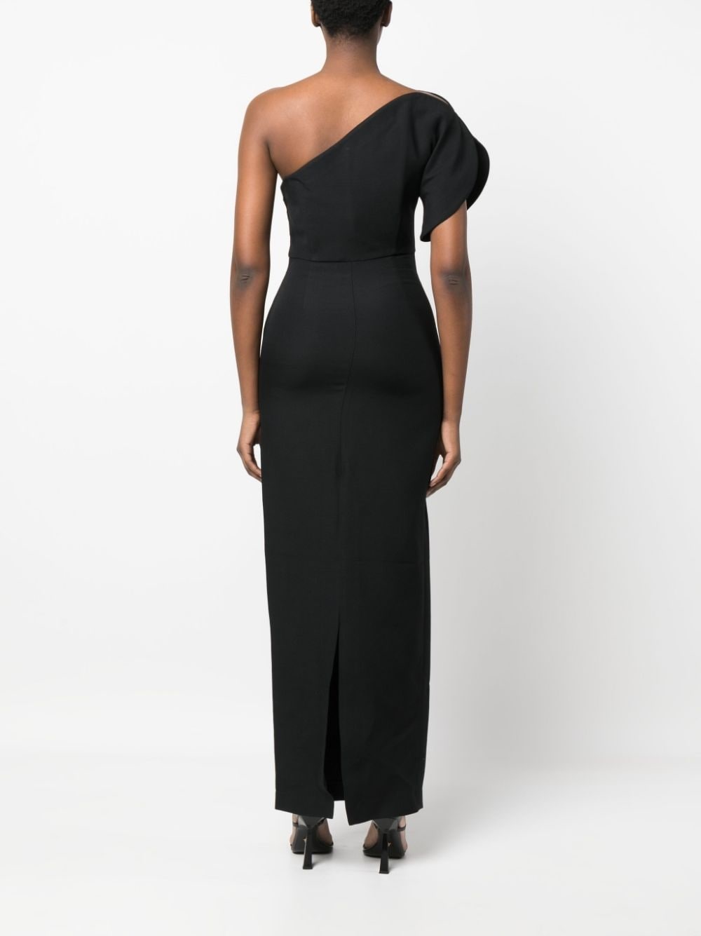 asymmetric silk-wool maxi dress - 4