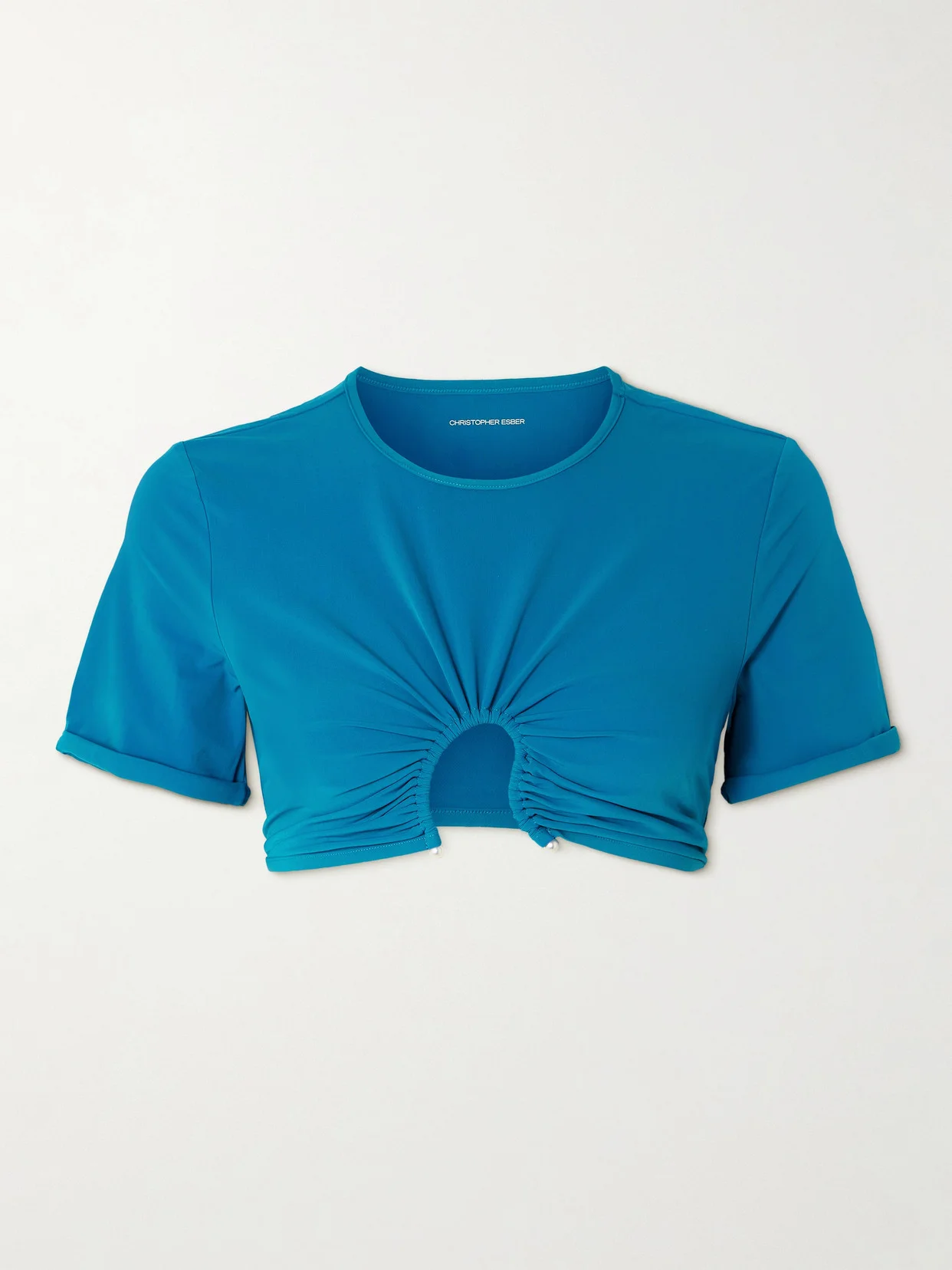 Crescent Embellished Cutout Ruched Bikini Top - 1