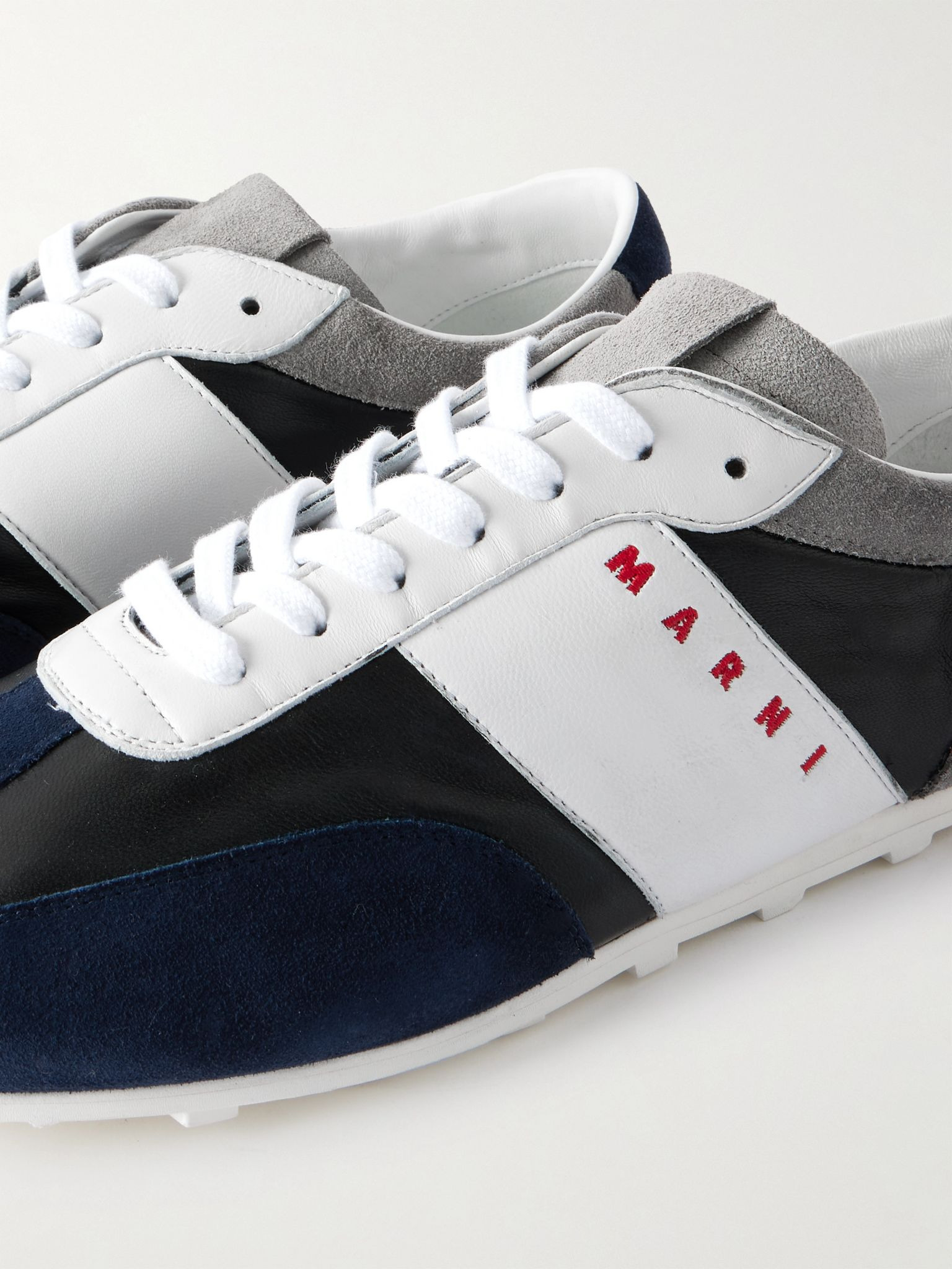 Logo-Embroidered Suede-Trimmed Leather Sneakers Black - 5