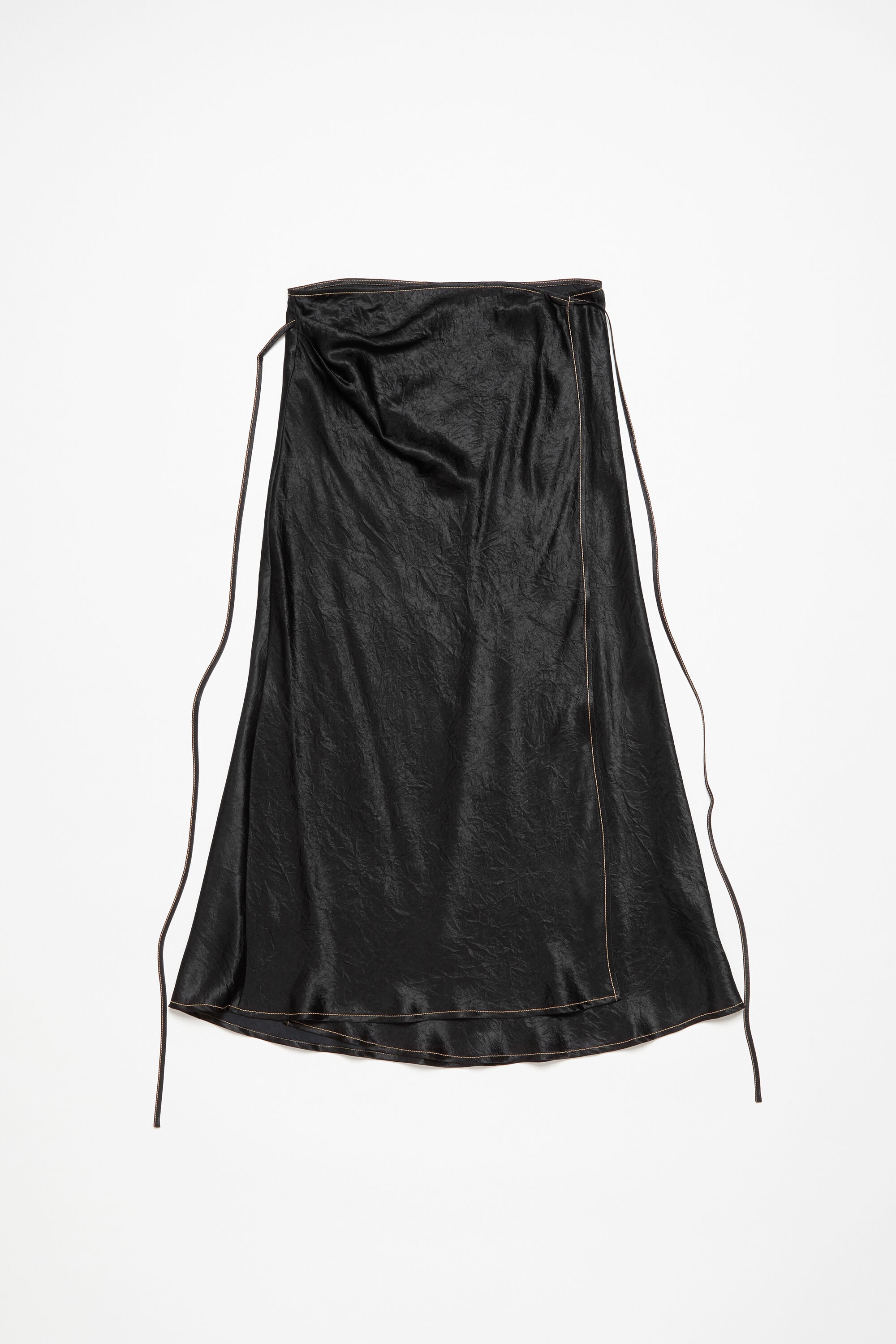 Satin wrap skirt - Black - 7