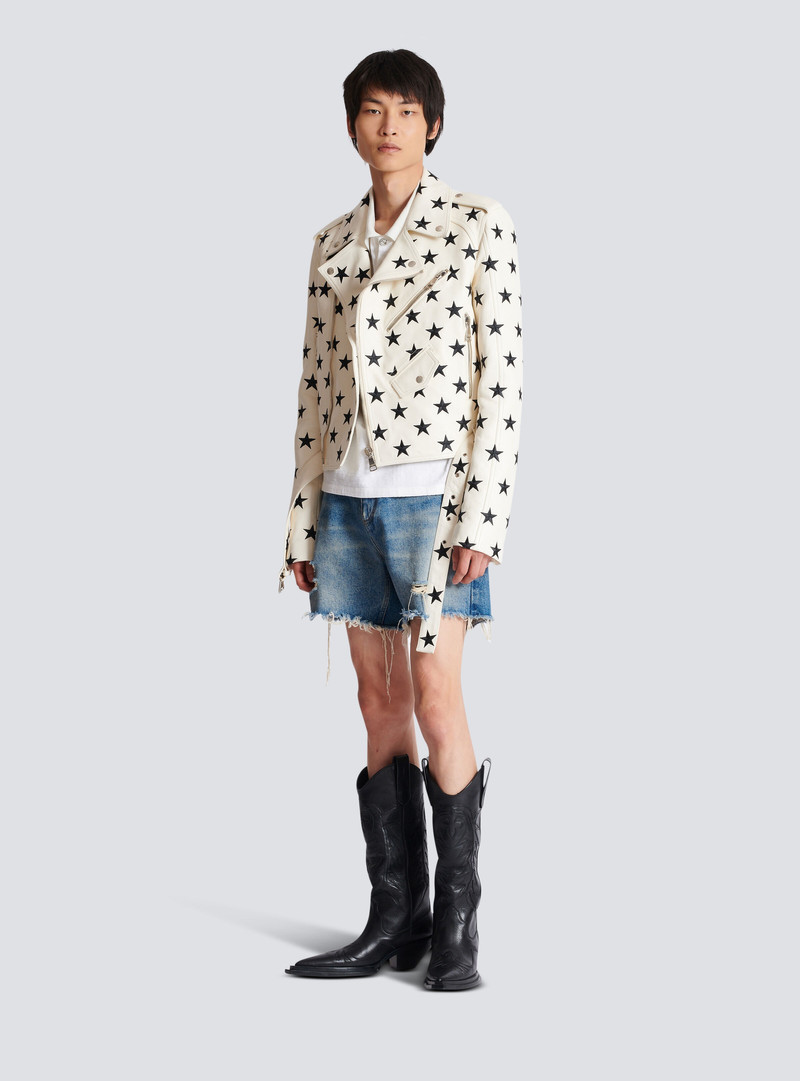 Balmain Stars biker jacket in embroidered leather outlook