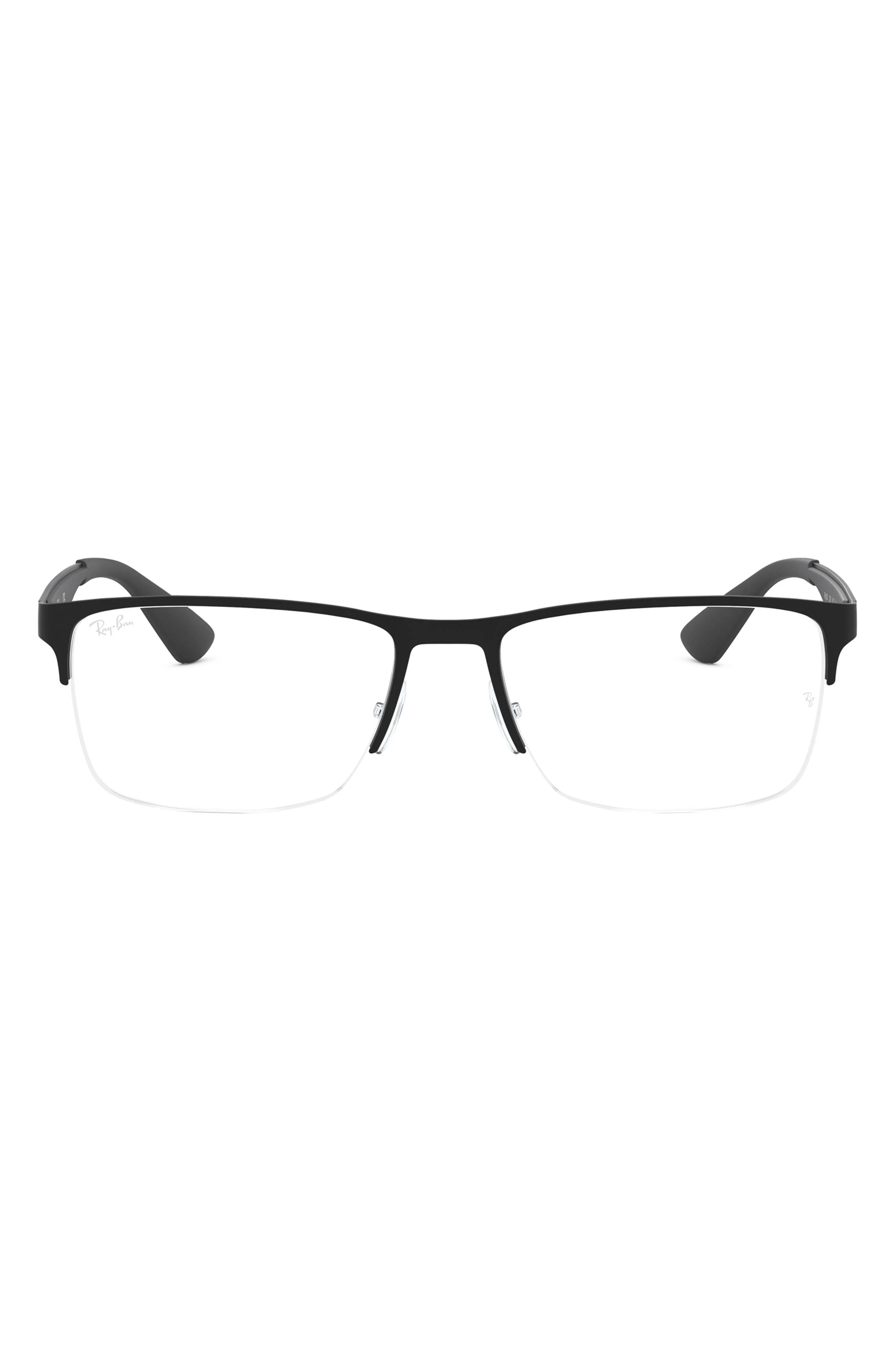 Ray-Ban 54mm Semi Rimless Rectangular Optical Glasses in Matte Black at Nordstrom - 1