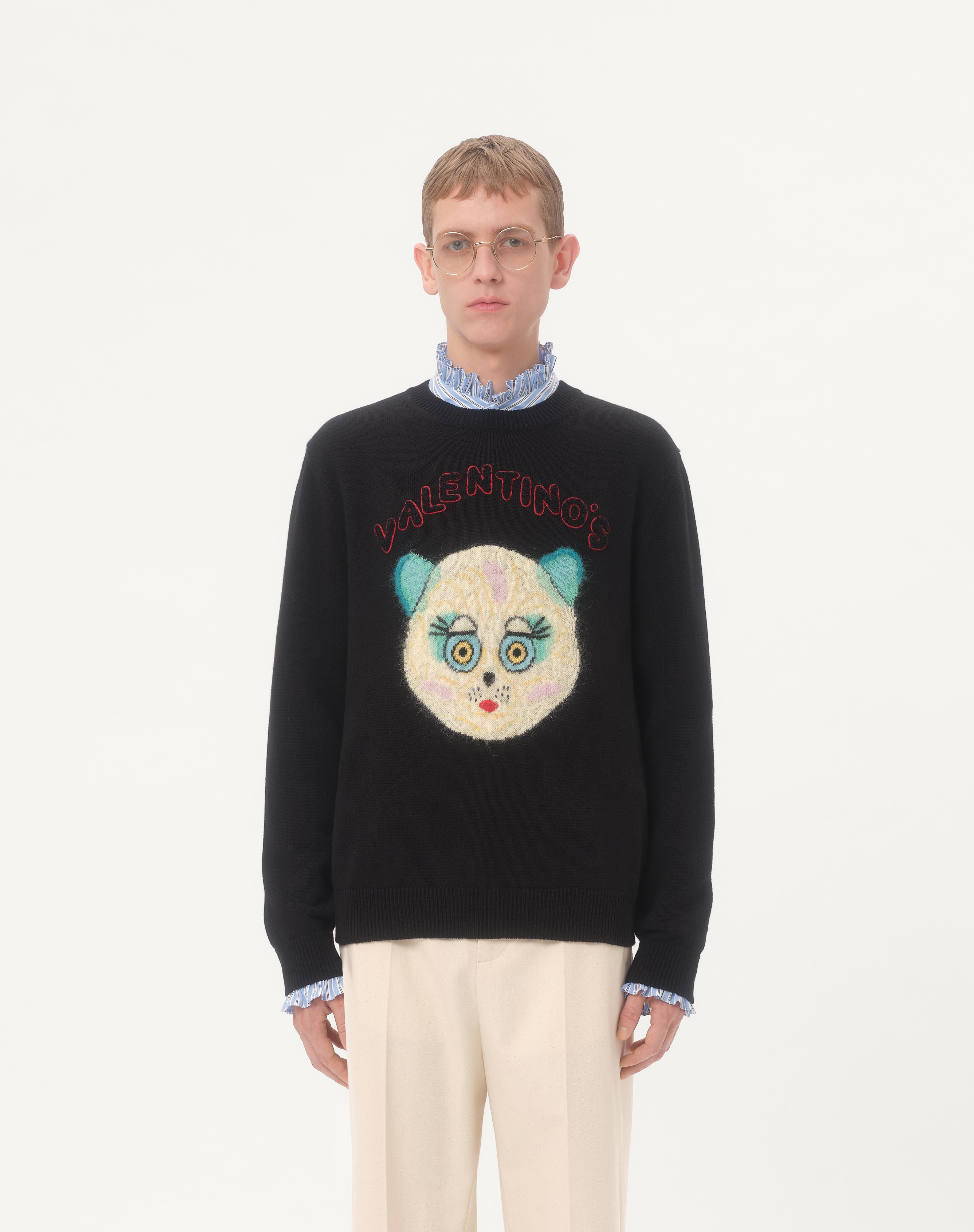 WOOL AND COTTON SWEATER WITH CHAT DE LA MAISON PATCH - 4