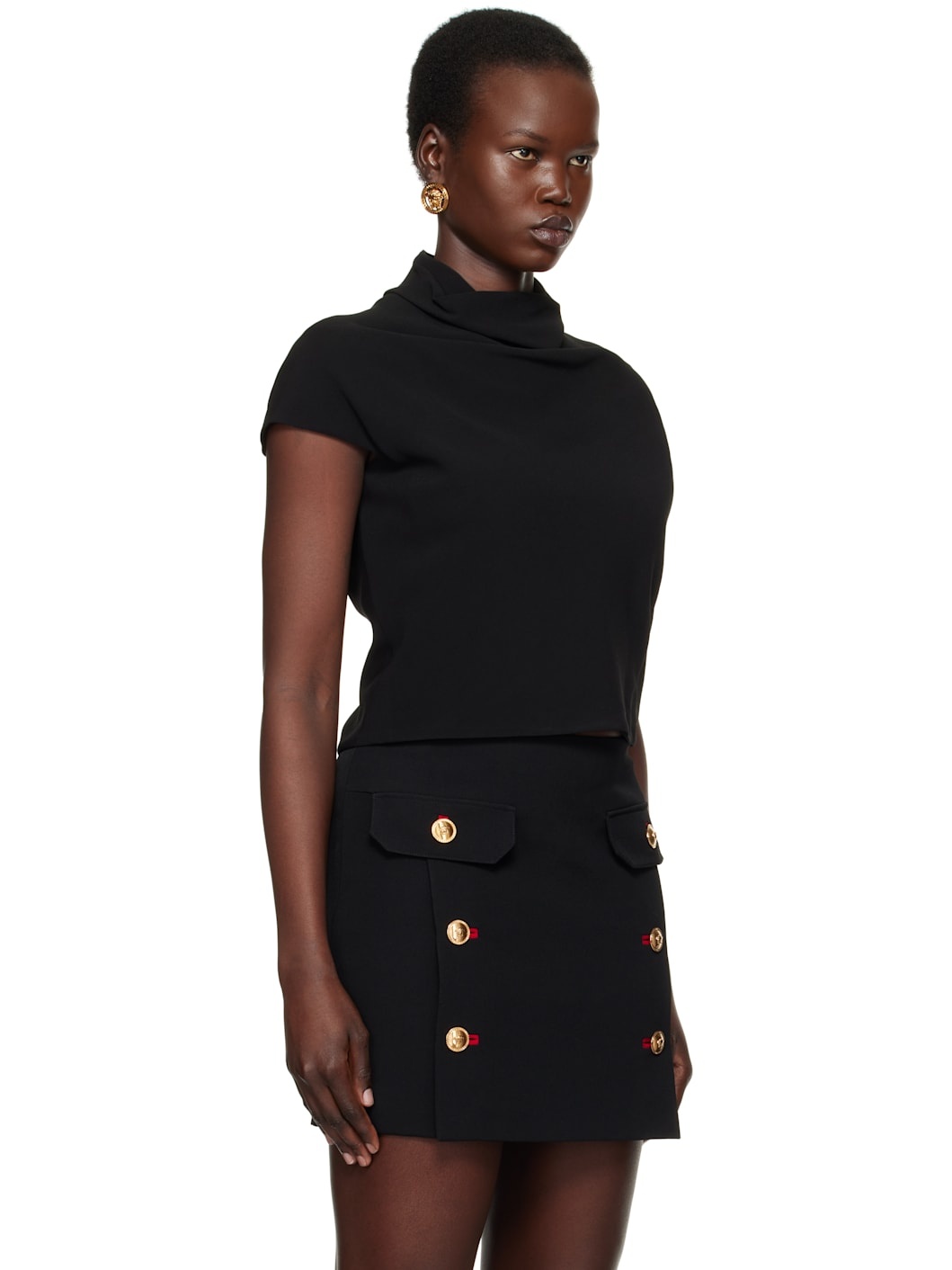 Black Cady Draped-Neck Top - 2