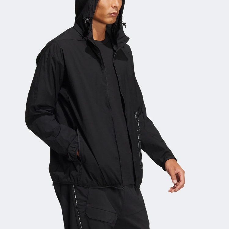 adidas Solid Color Sports Hooded Jacket Black HE9915 - 4