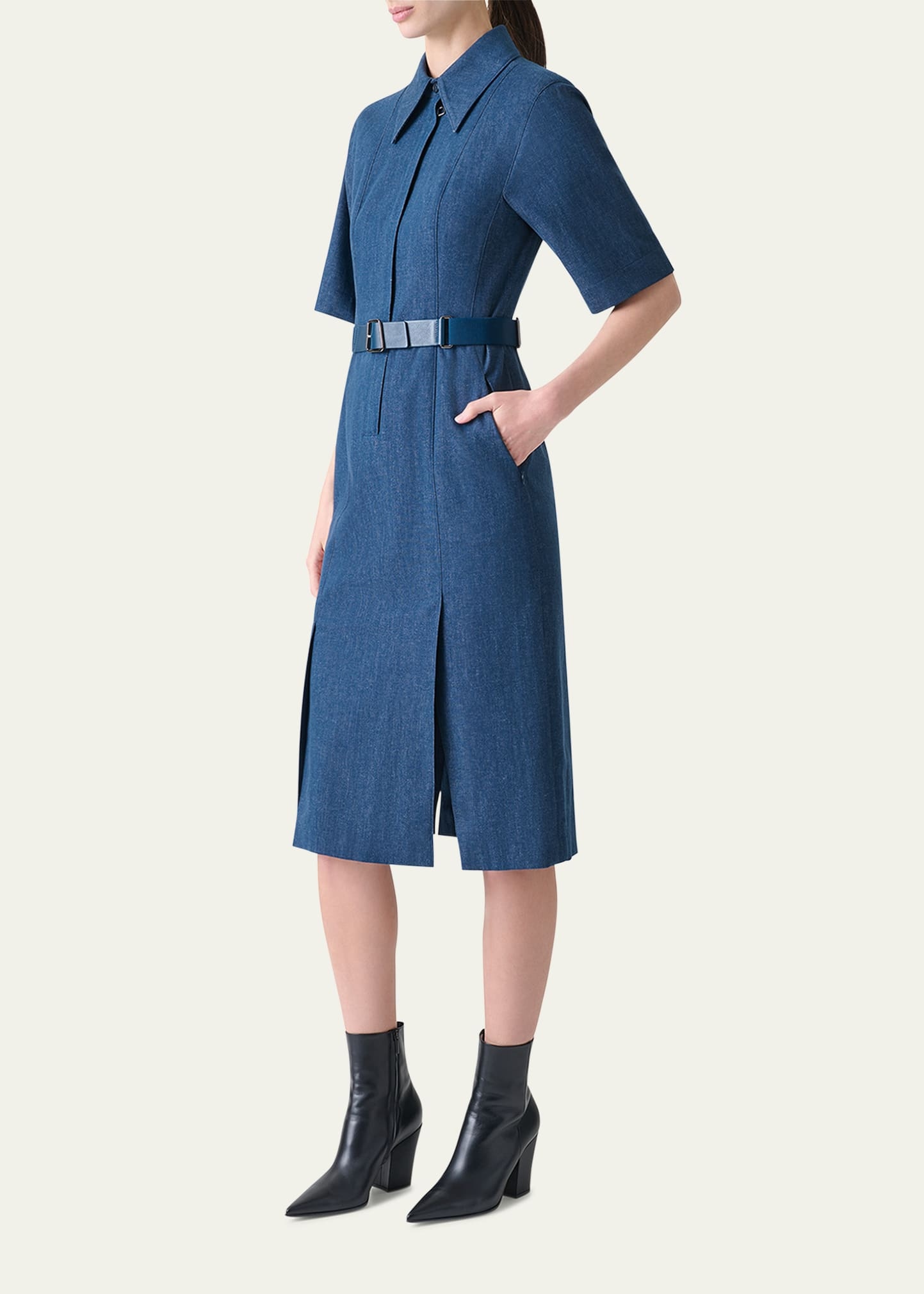 Belted Stretch Cotton Denim Shirtdress - 4