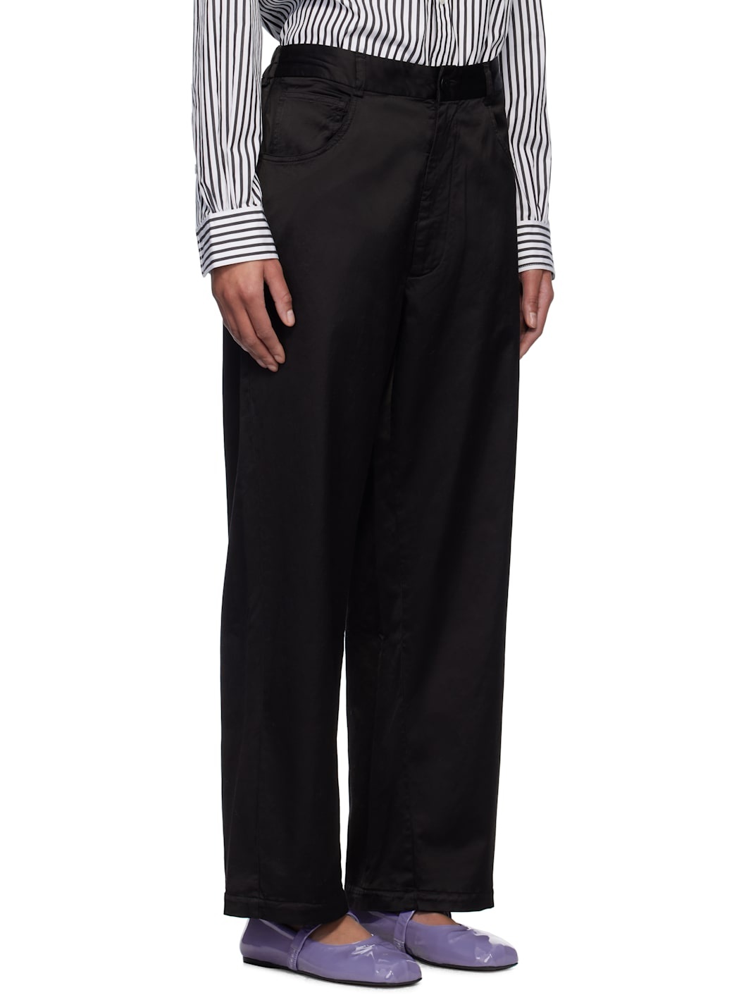 Black Satin Straight Trousers - 2