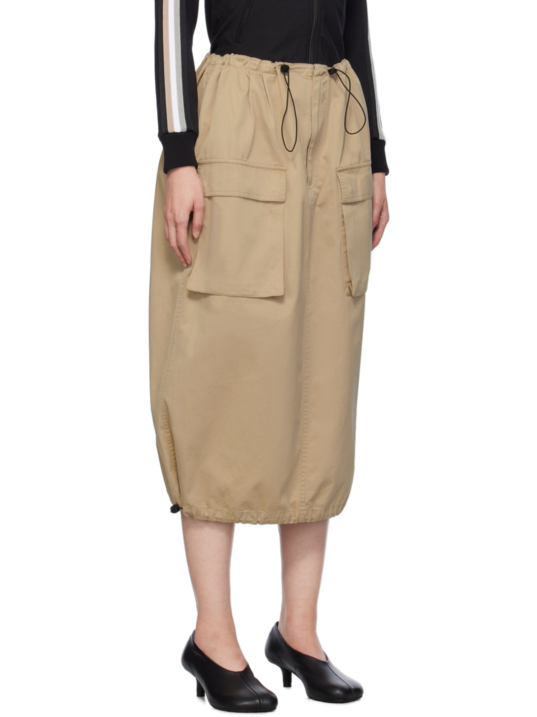Beige Drawstring Midi Skirt - 2