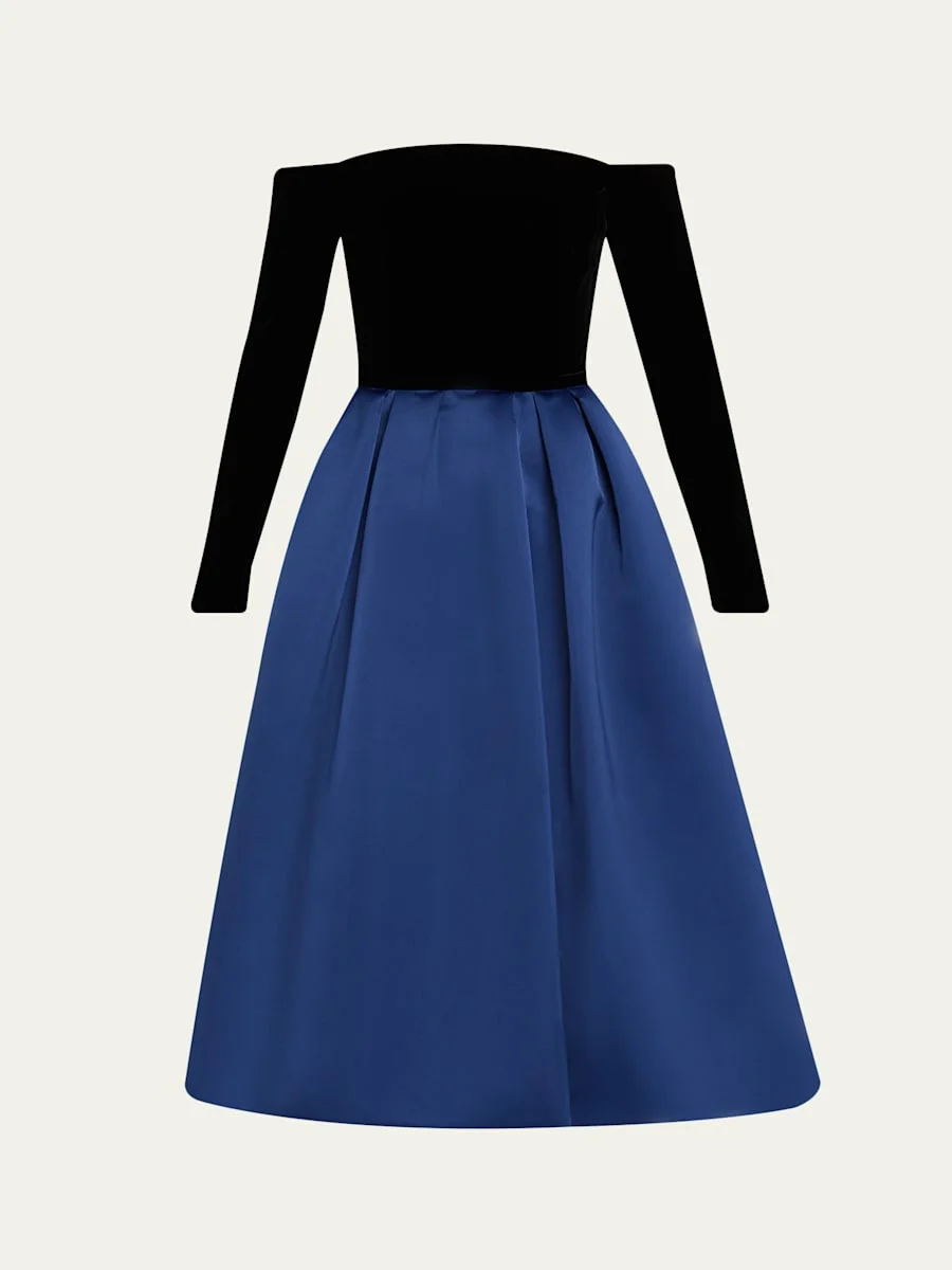 Bicolor Off-Shoulder Midi Dress - 1