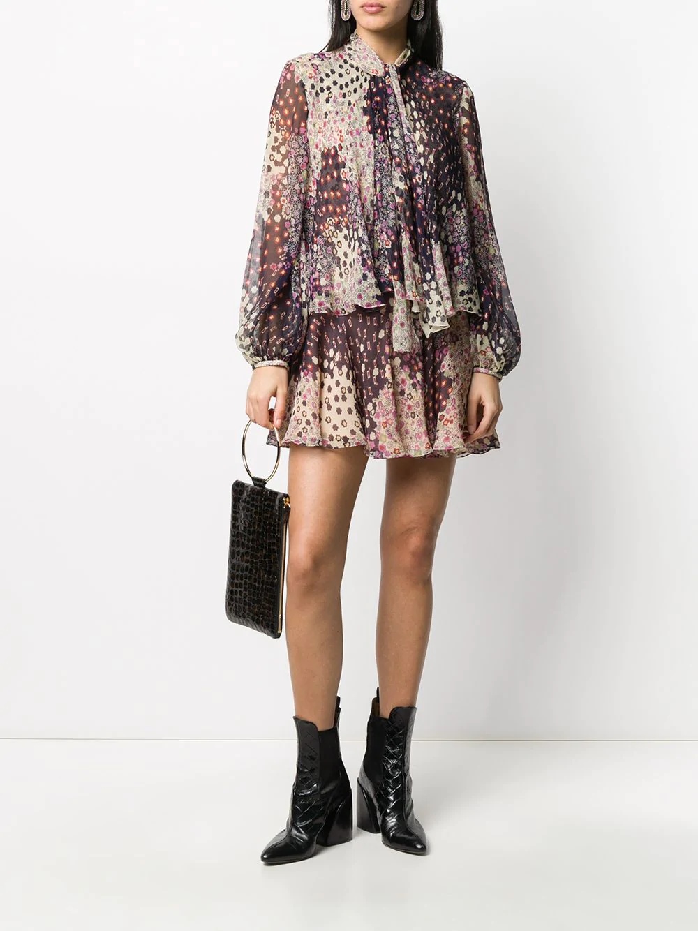 floral-print tiered short dress - 2