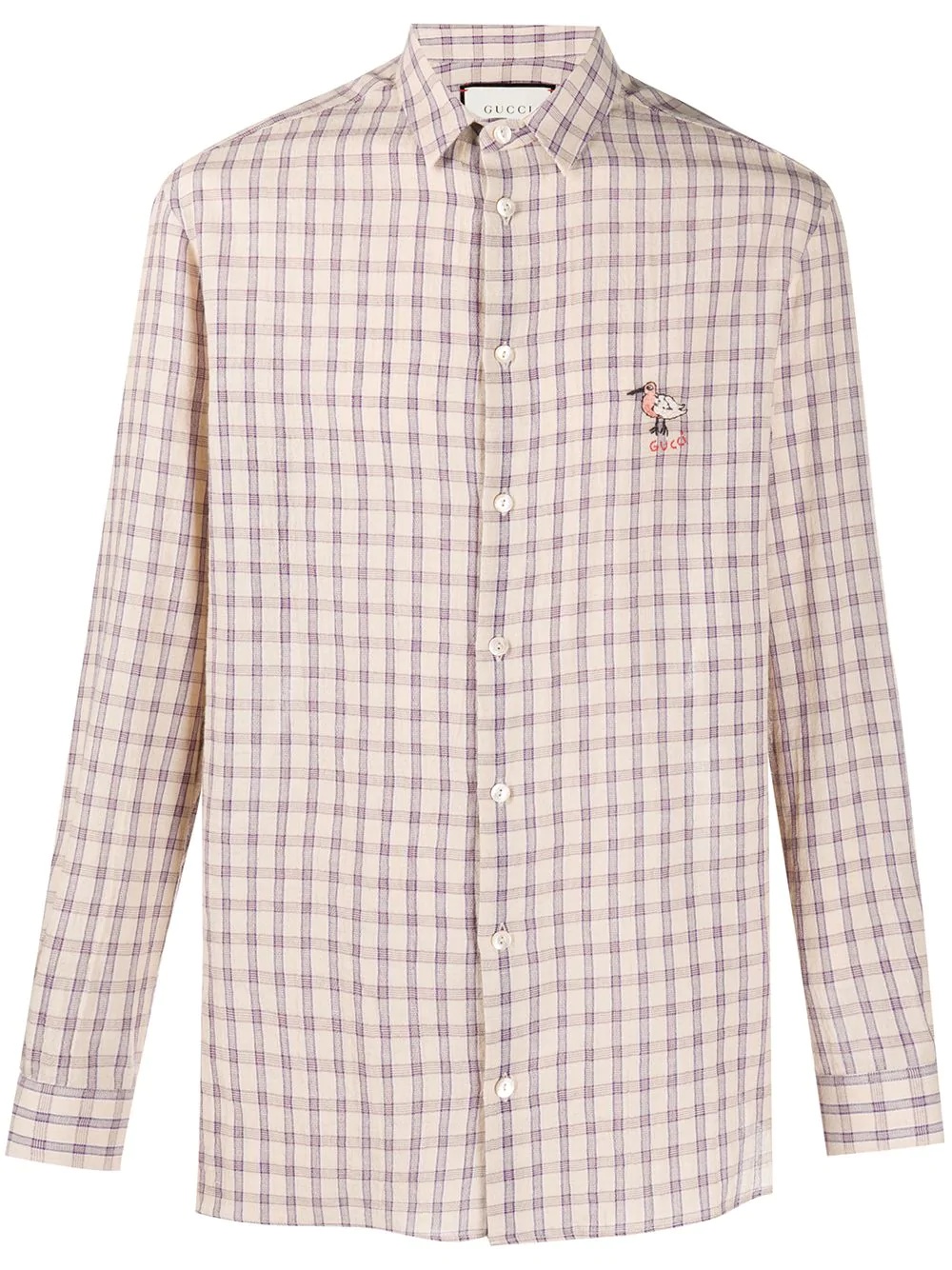 bird-embroidered check shirt - 1