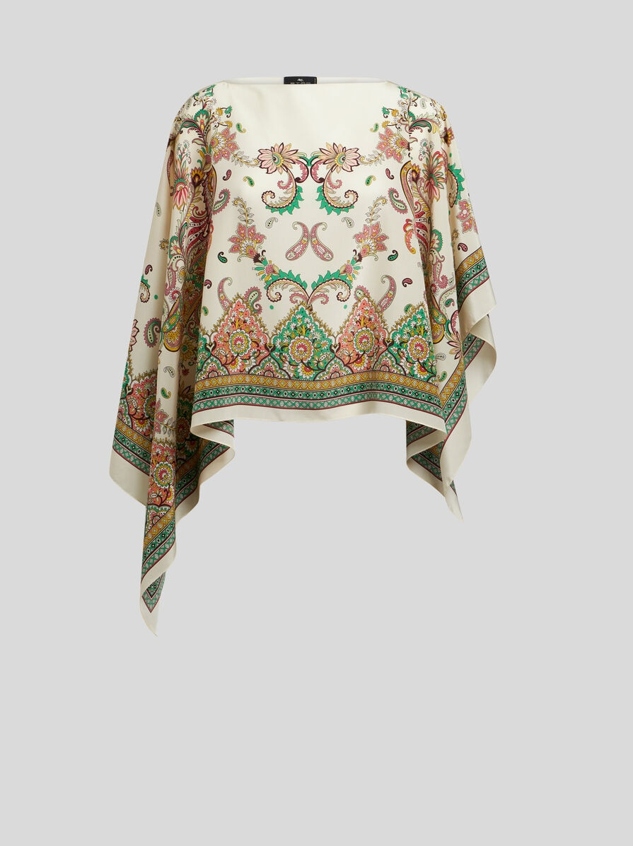 FLORAL PAISLEY SILK PONCHO - 6