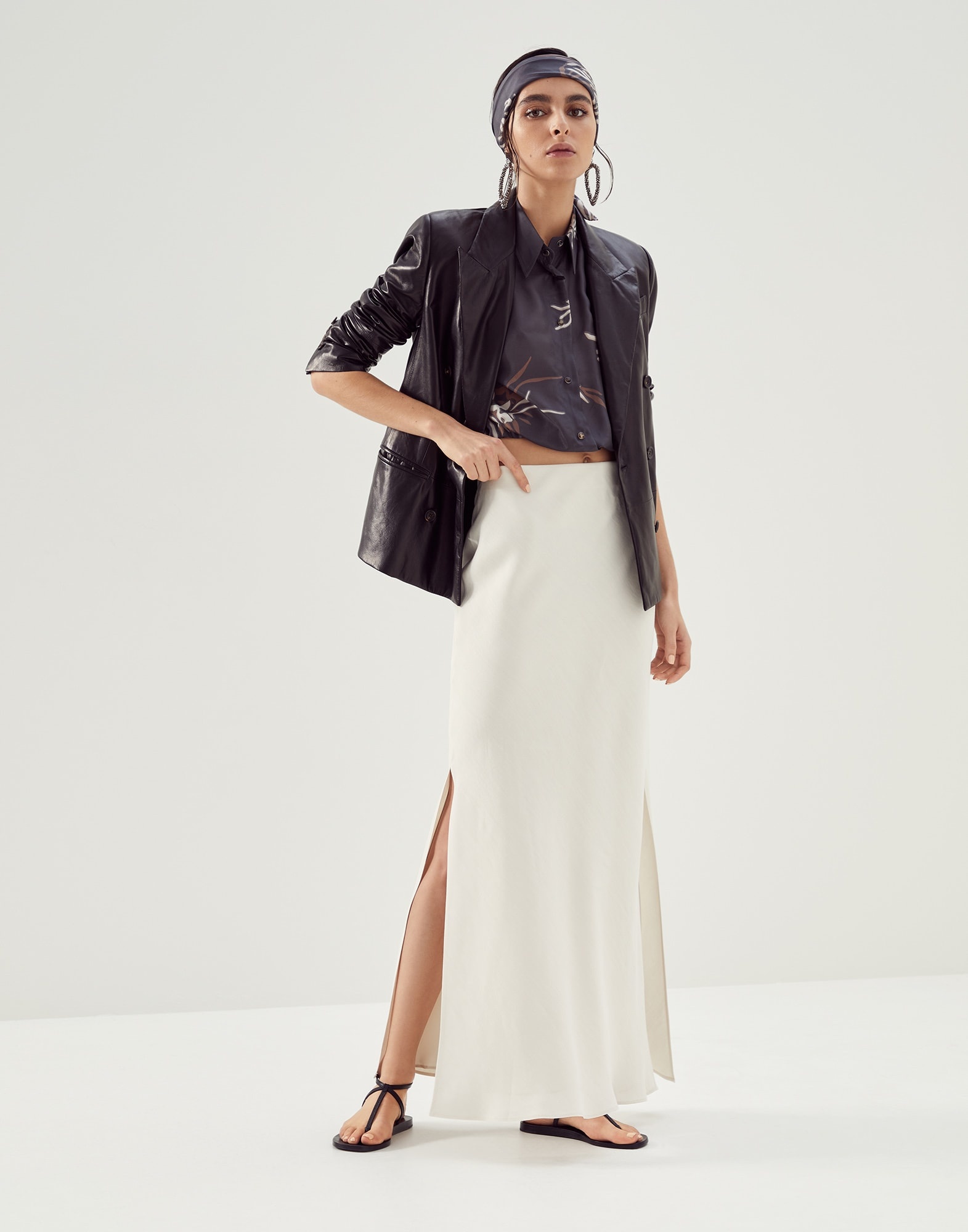 Brunello Cucinelli Viscose and linen twill fluid bias-cut