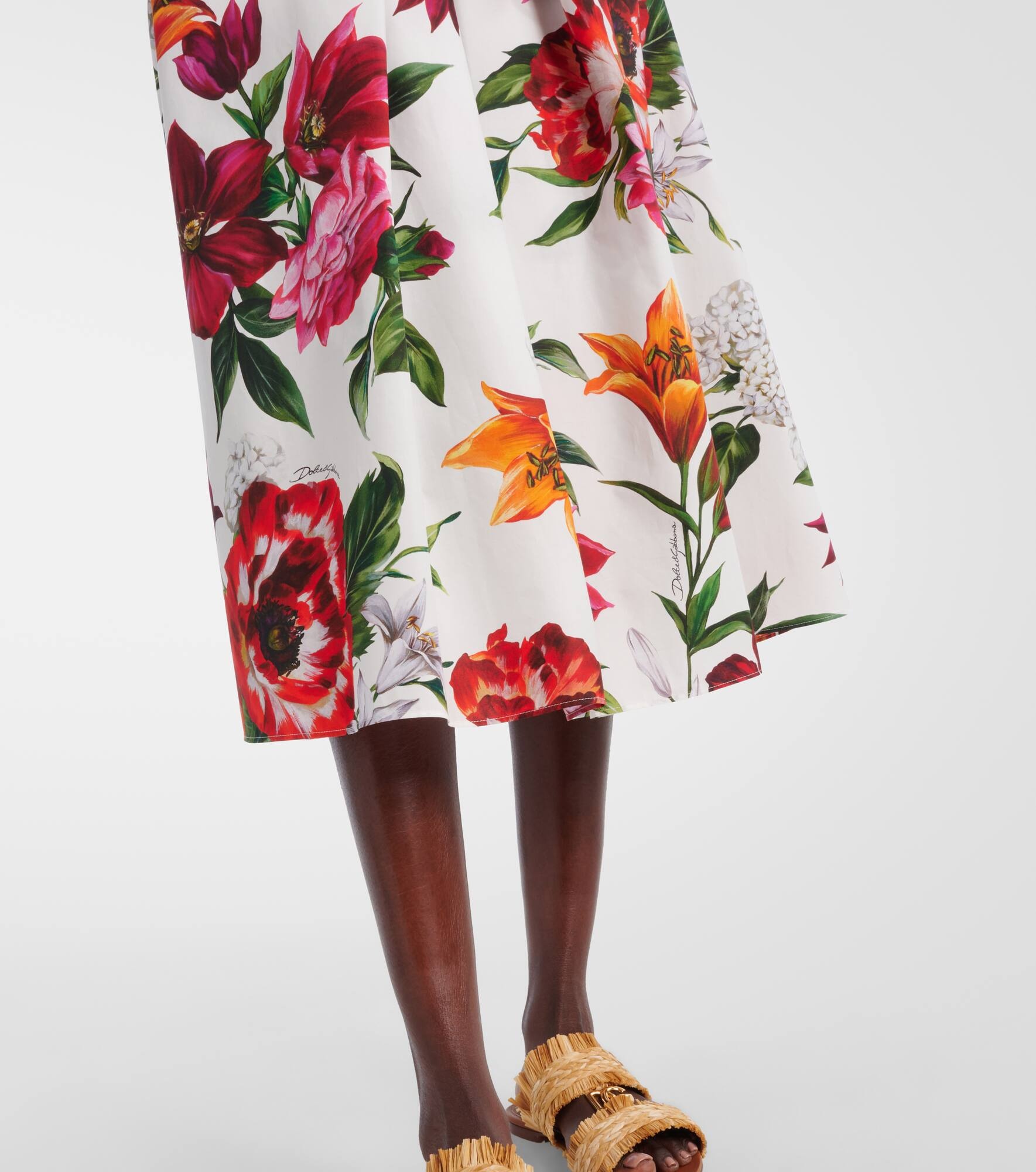 Floral cotton poplin midi skirt - 5