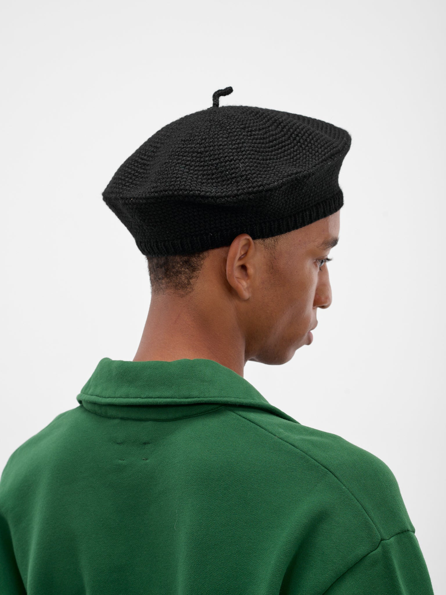 Black Merino Wool Crochet Berete - 3