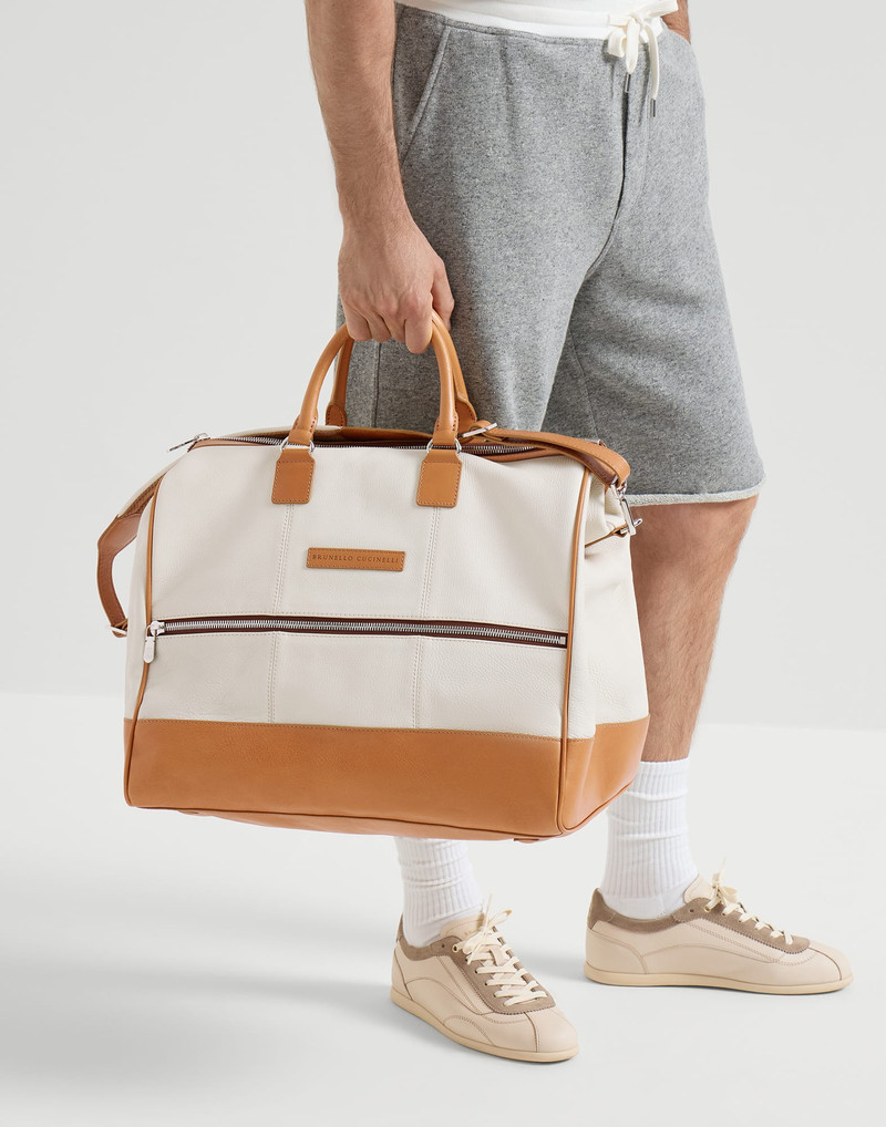 Grained calfskin and cowhide Boston leisure bag 4