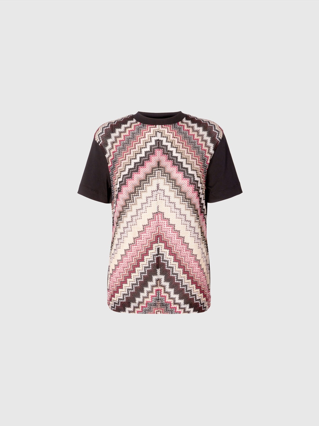 Crewneck T-shirt with lamé zig zag knit insert - 1