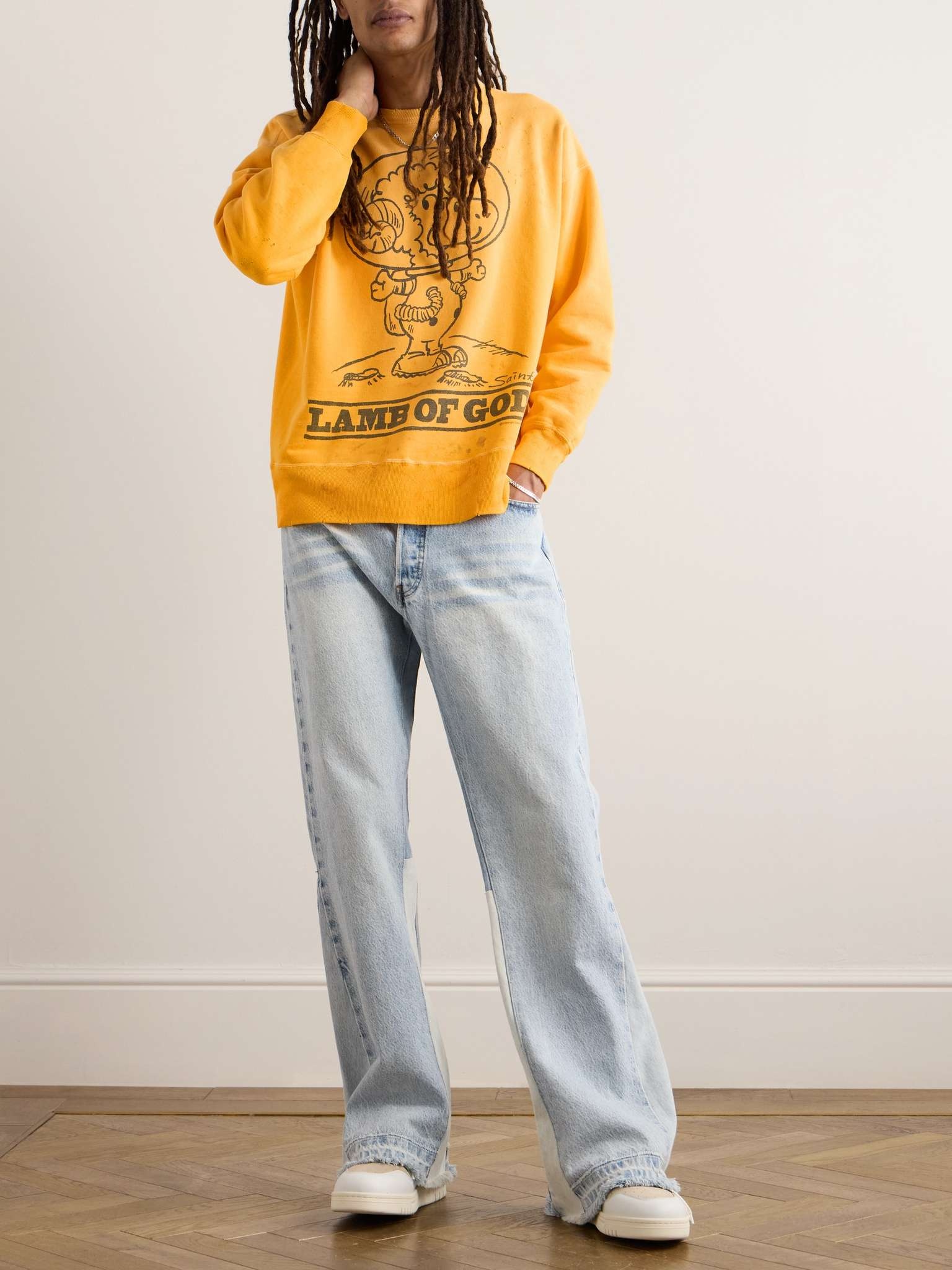 SAINT M×××××× Distressed Printed Cotton-Jersey Sweatshirt