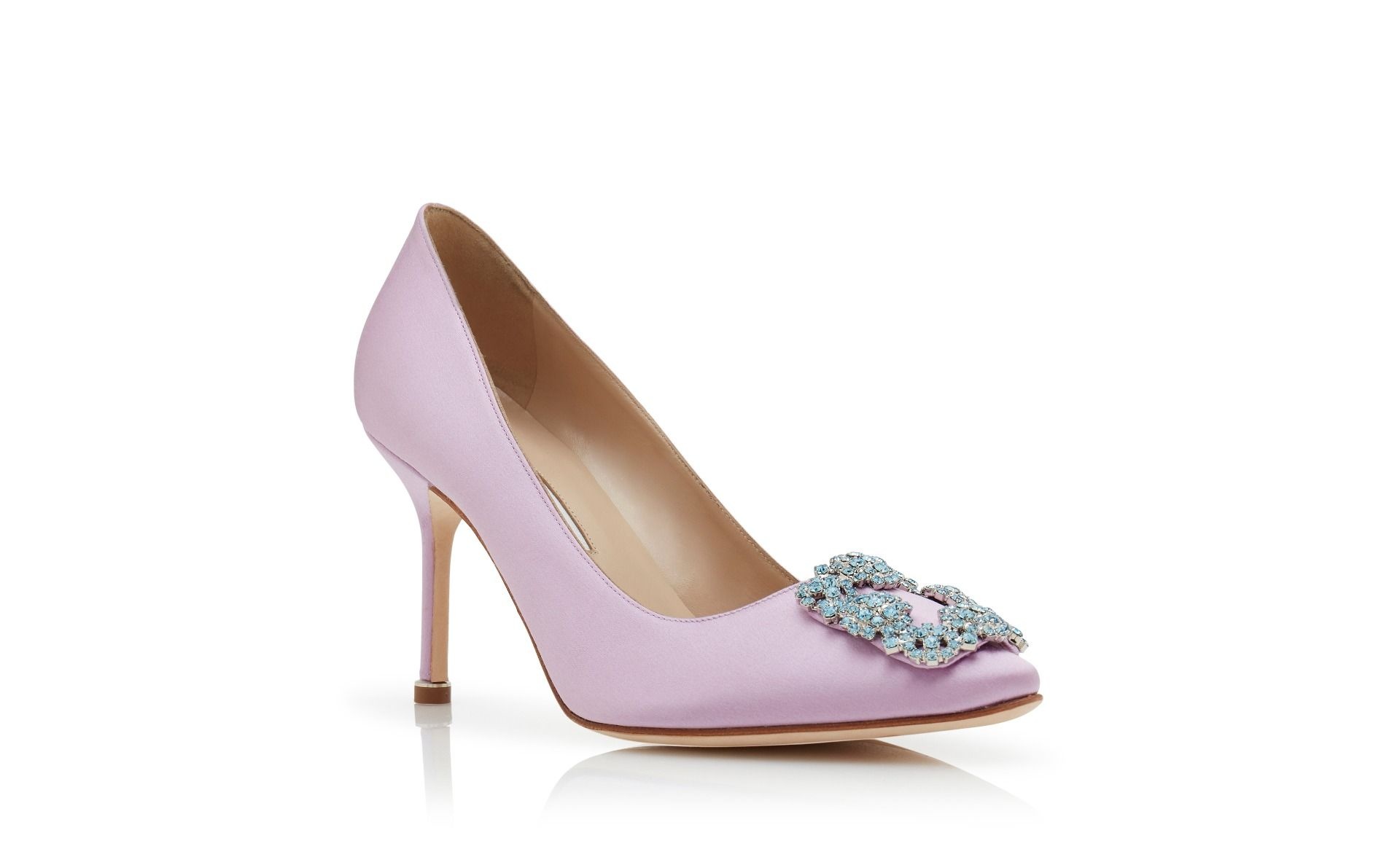 Light Purple Satin Jewel Buckle Pumps - 3