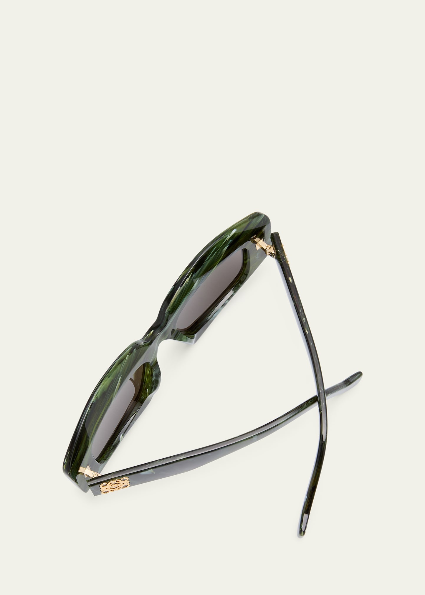 Jade Acetate Rectangle Sunglasses With Golden Accents - 5