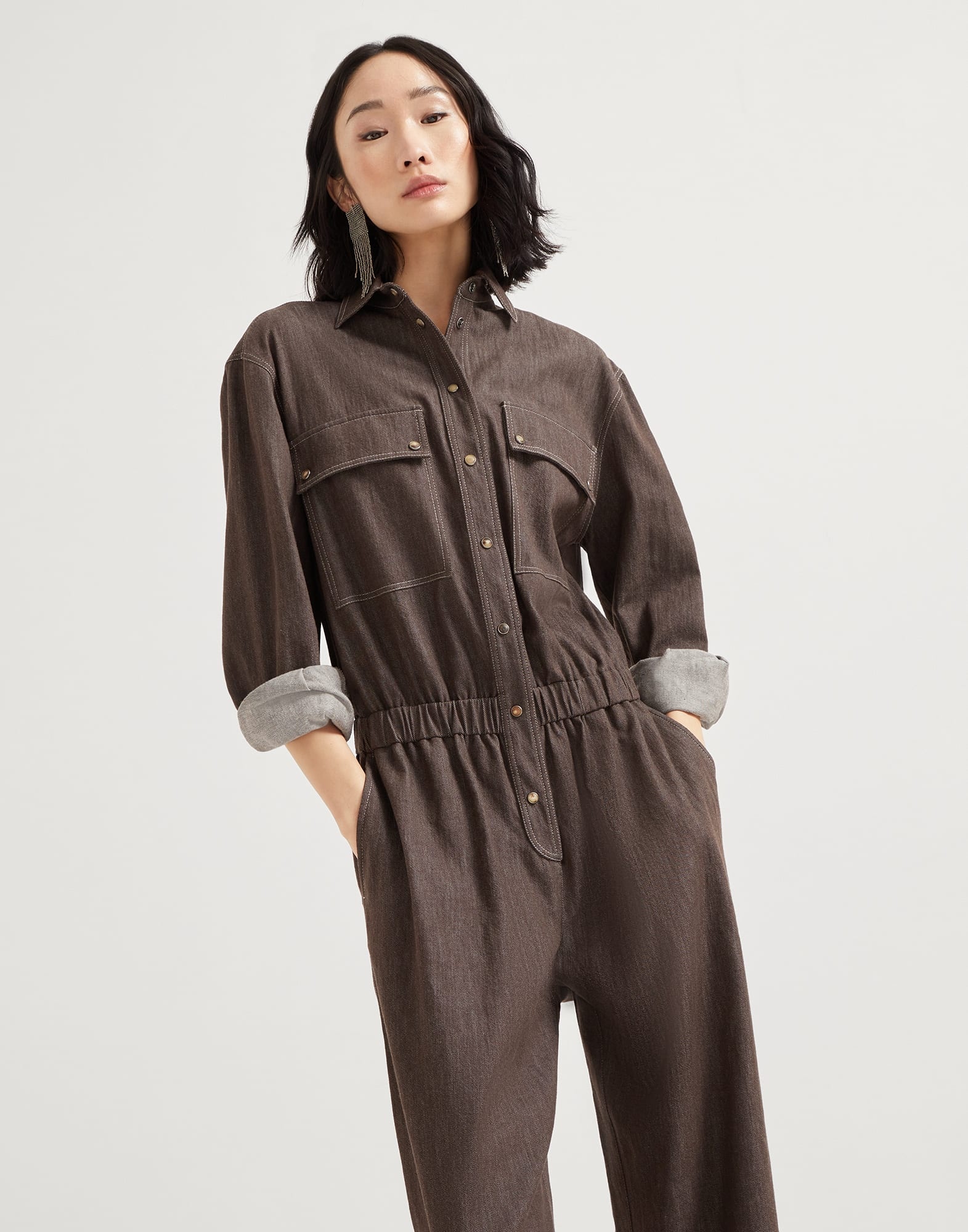 Lightweight no-fade denim jumpsuit with monili - 4