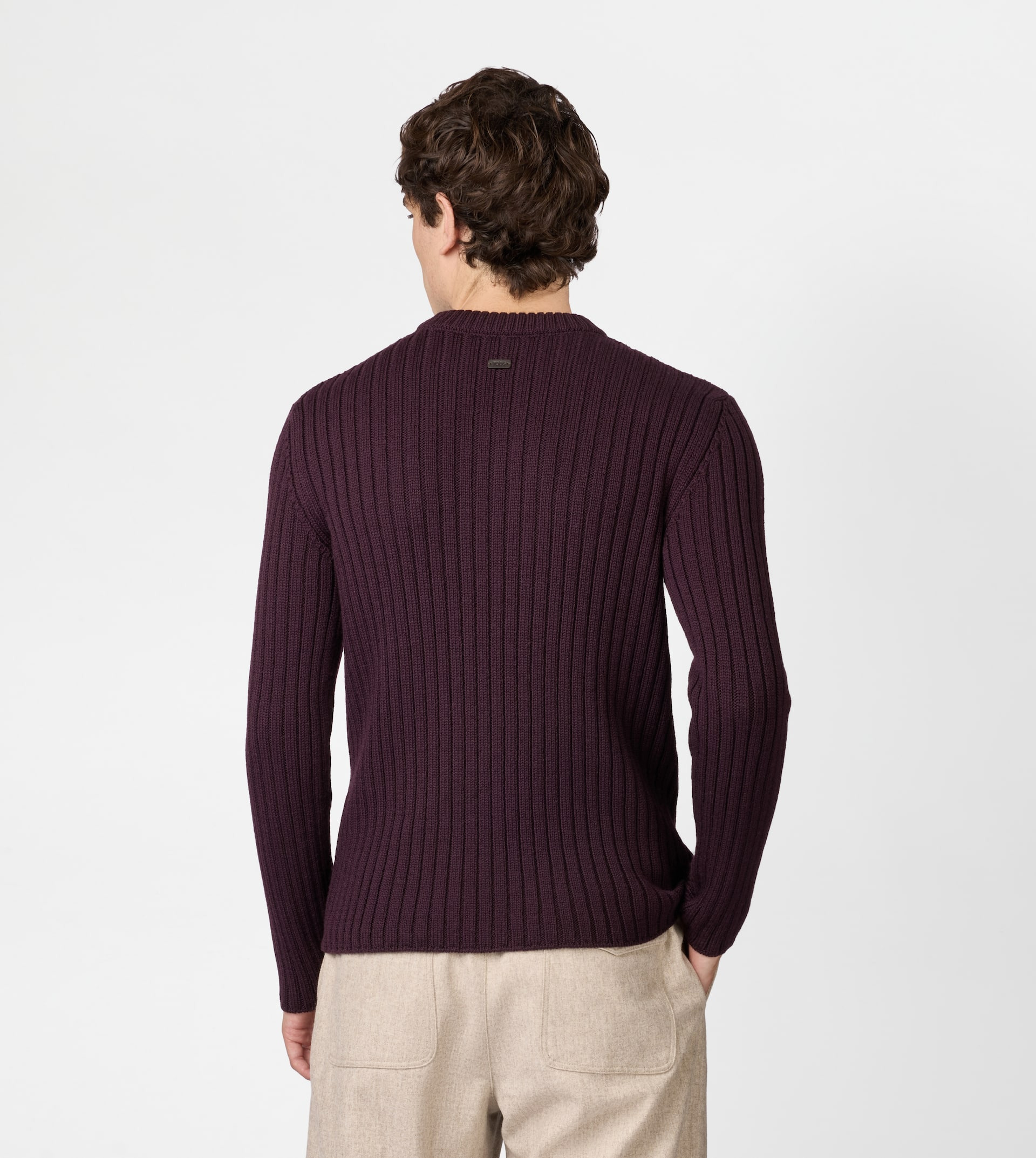 ROUND-NECK PULLOVER IN MERINO WOOL - BURGUNDY - 4