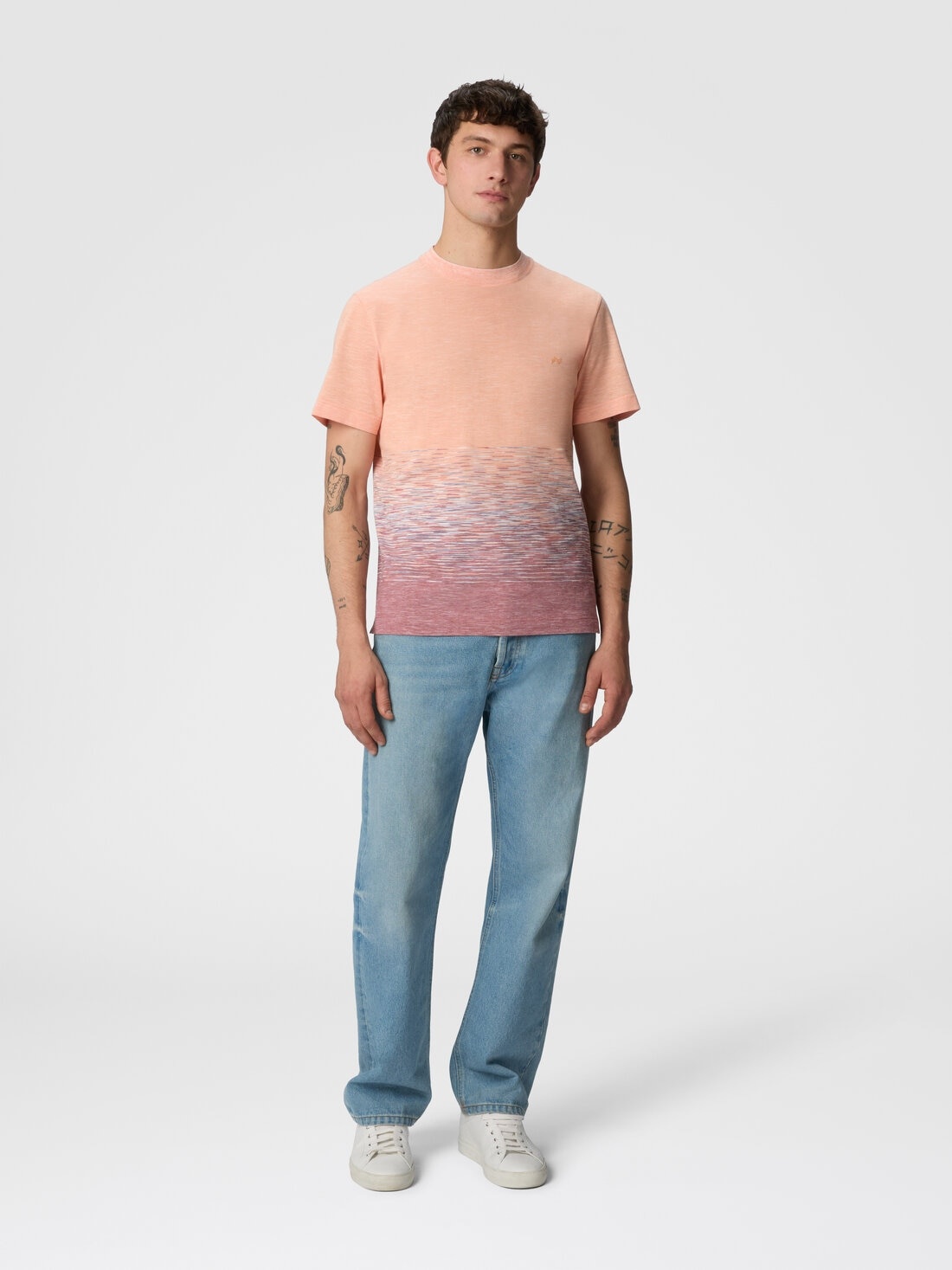 Crewneck T-shirt in slub cotton and linen with zigzag embroidery - 2