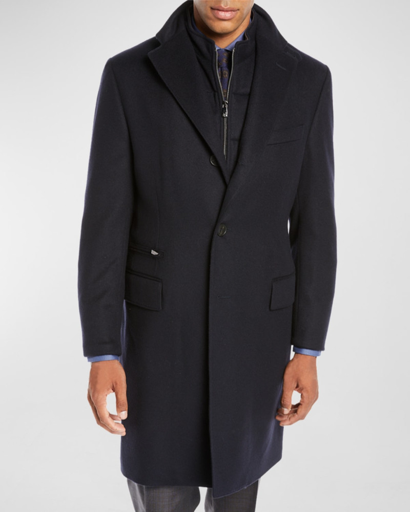 CORNELIANI Men's ID Wool Top Coat, Navy outlook