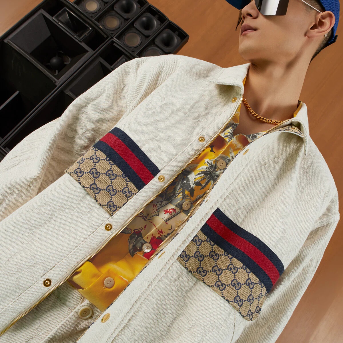 Maxi GG denim jacket with Web - 4