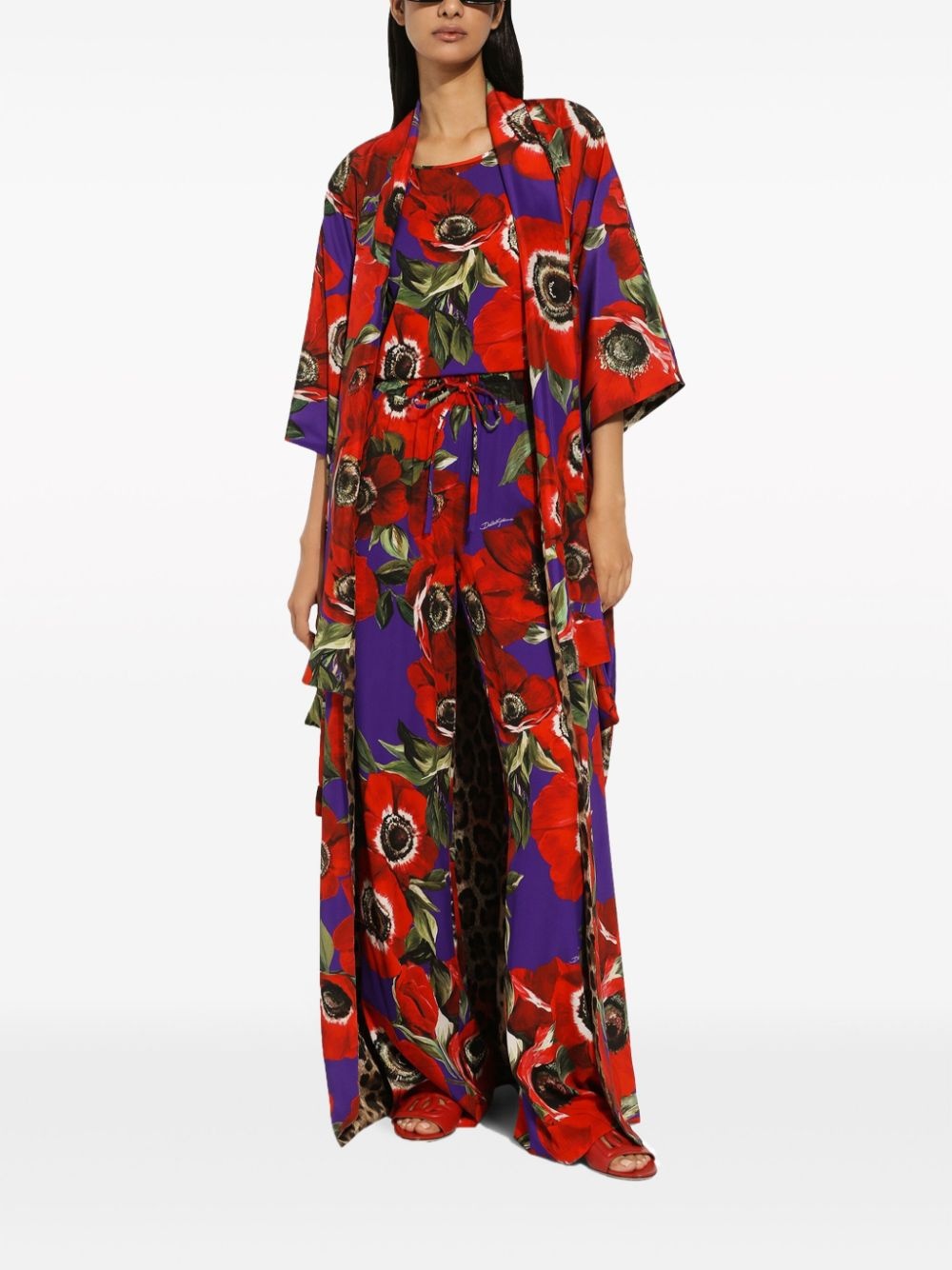 floral-print drawstring-waistband palazzo pants - 2