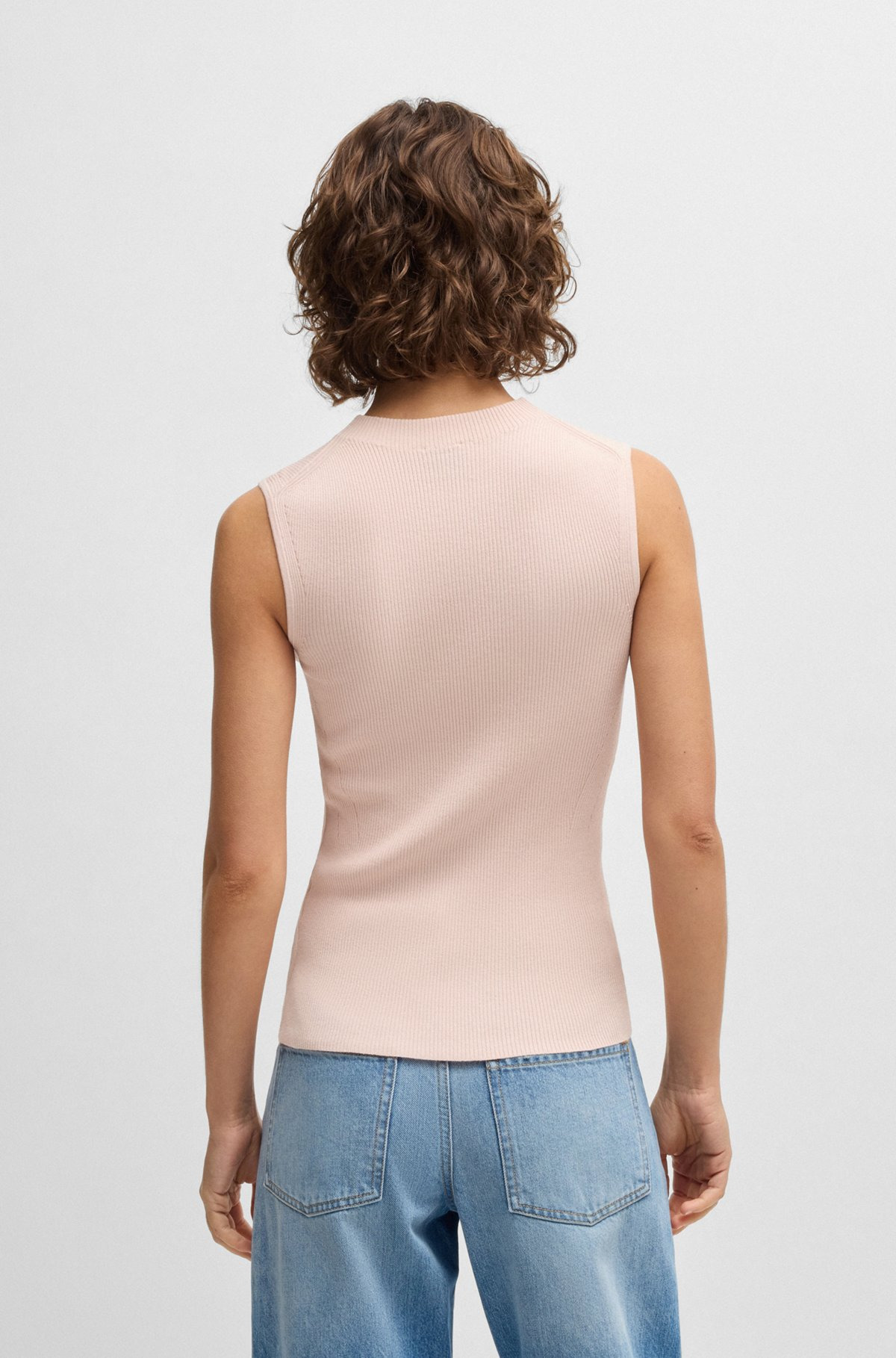 SLEEVELESS MOCK-NECK TOP IN RIBBED FABRIC - 4